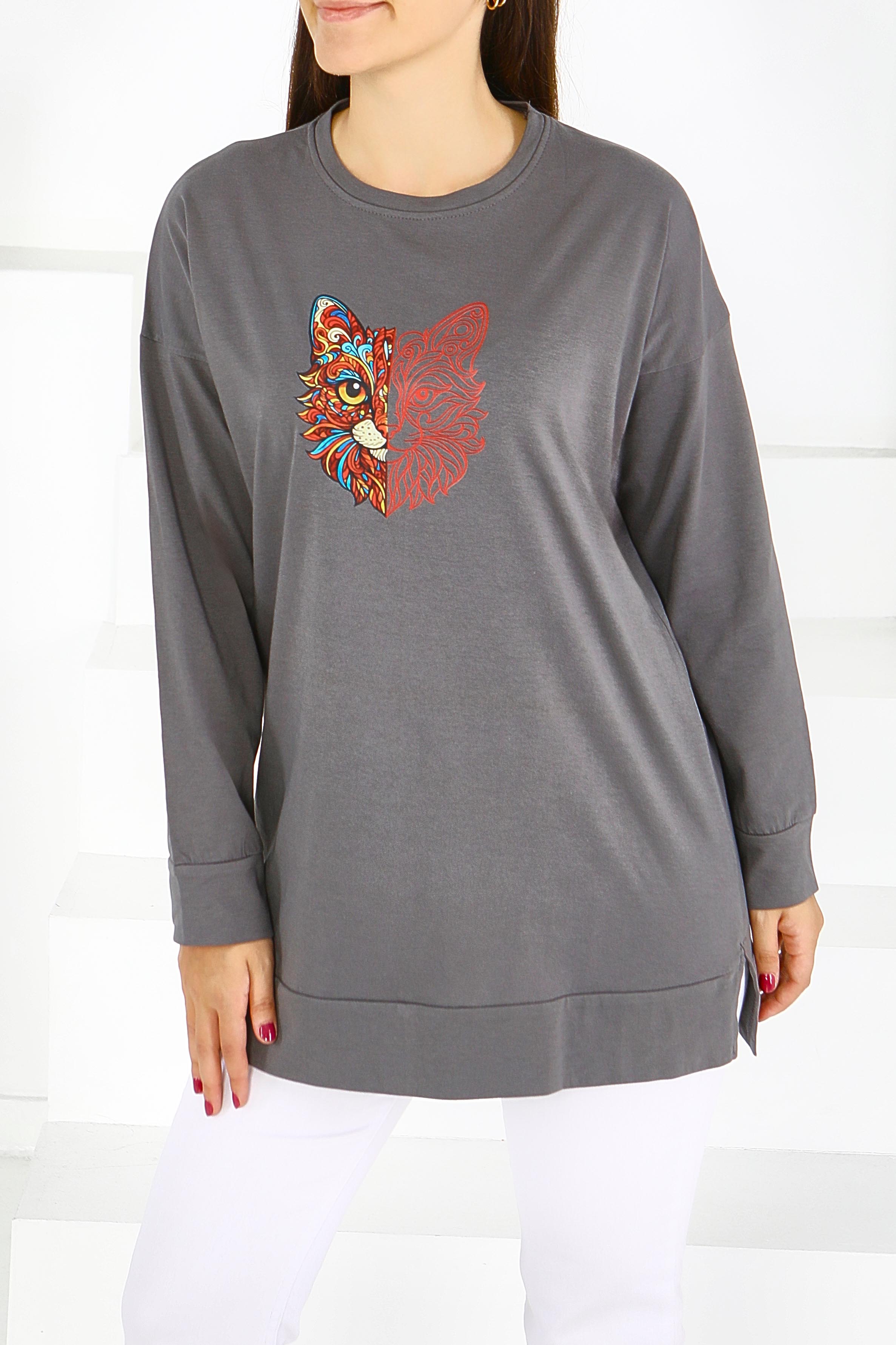 Uzun Kollu Baskılı Tunik - 27586 - 1