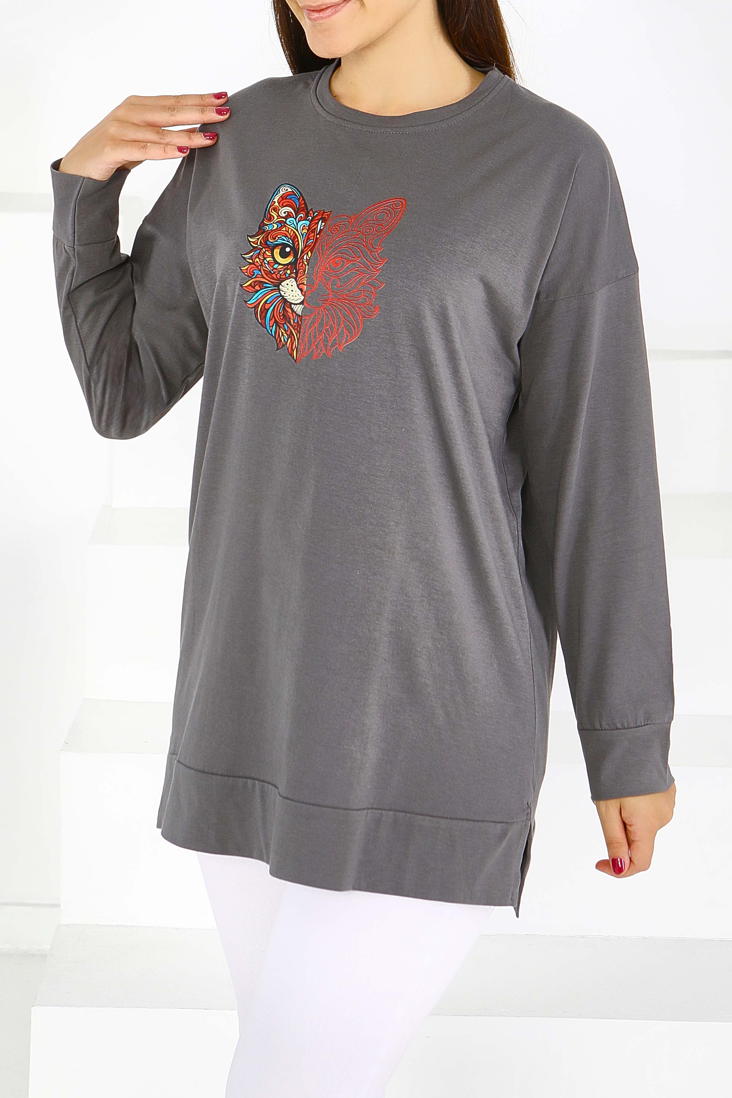 Uzun Kollu Baskılı Tunik - 27586 - 2