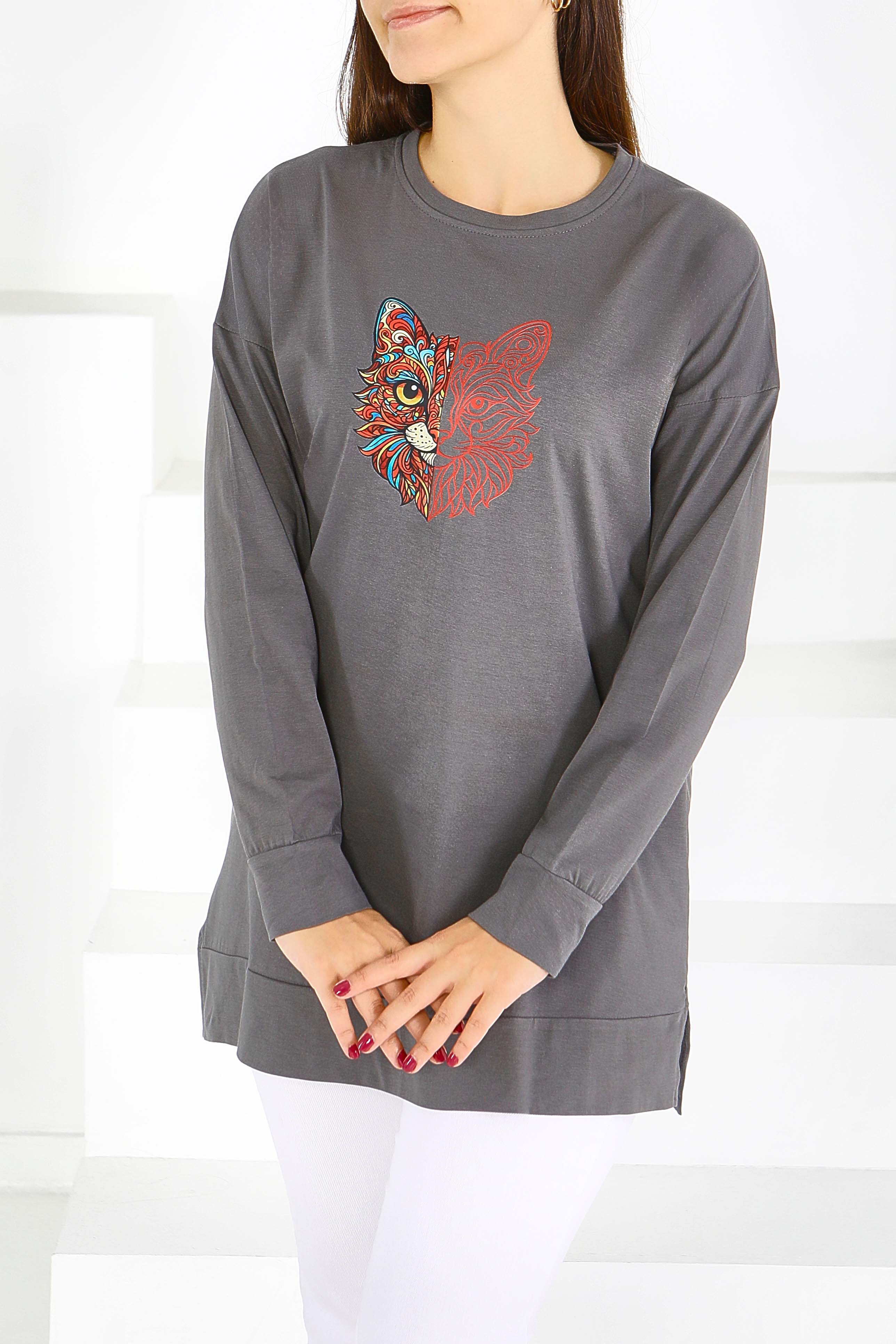Uzun Kollu Baskılı Tunik - 27586 - 3