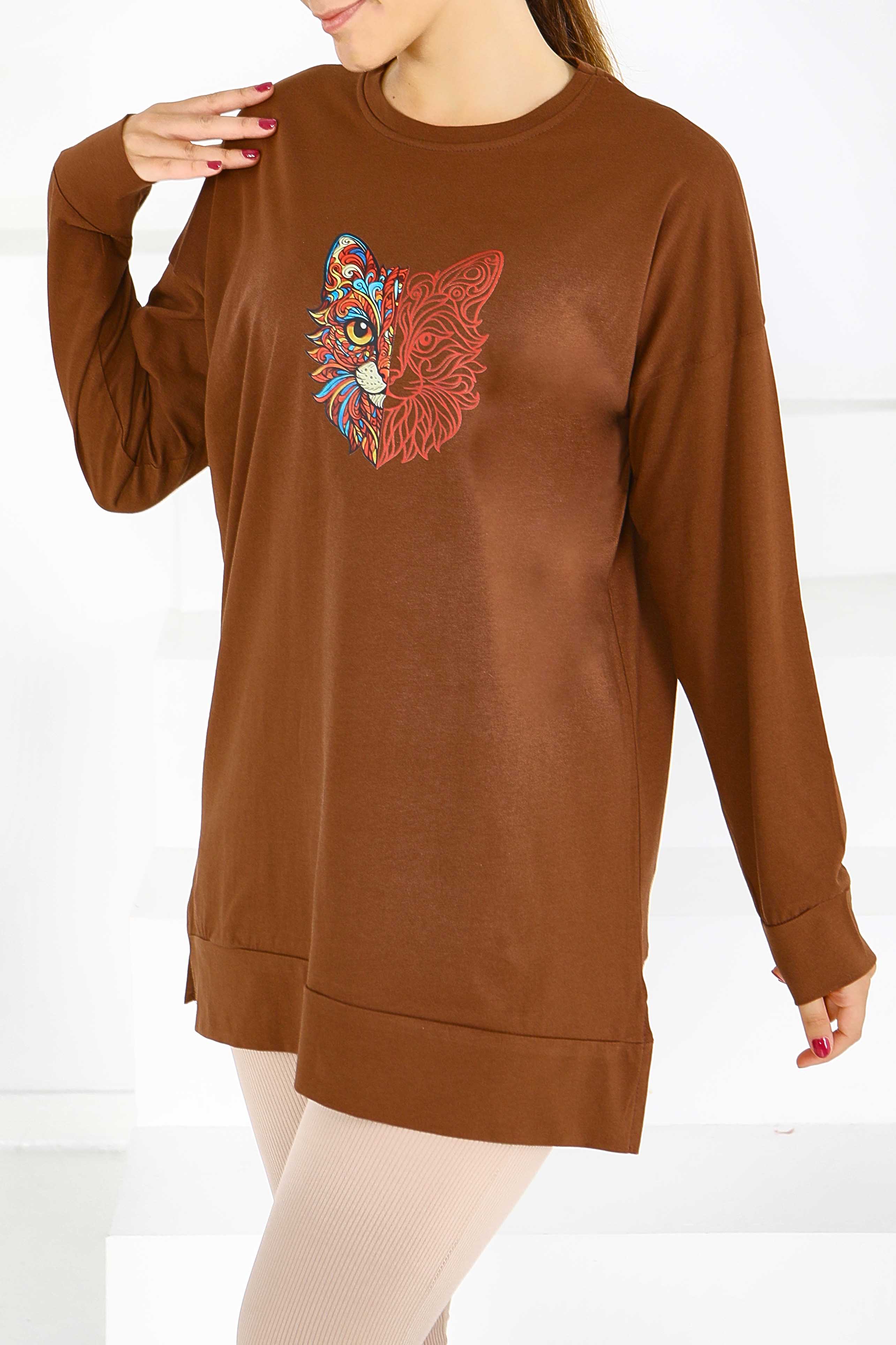Uzun Kollu Baskılı Tunik - 27586 - 2