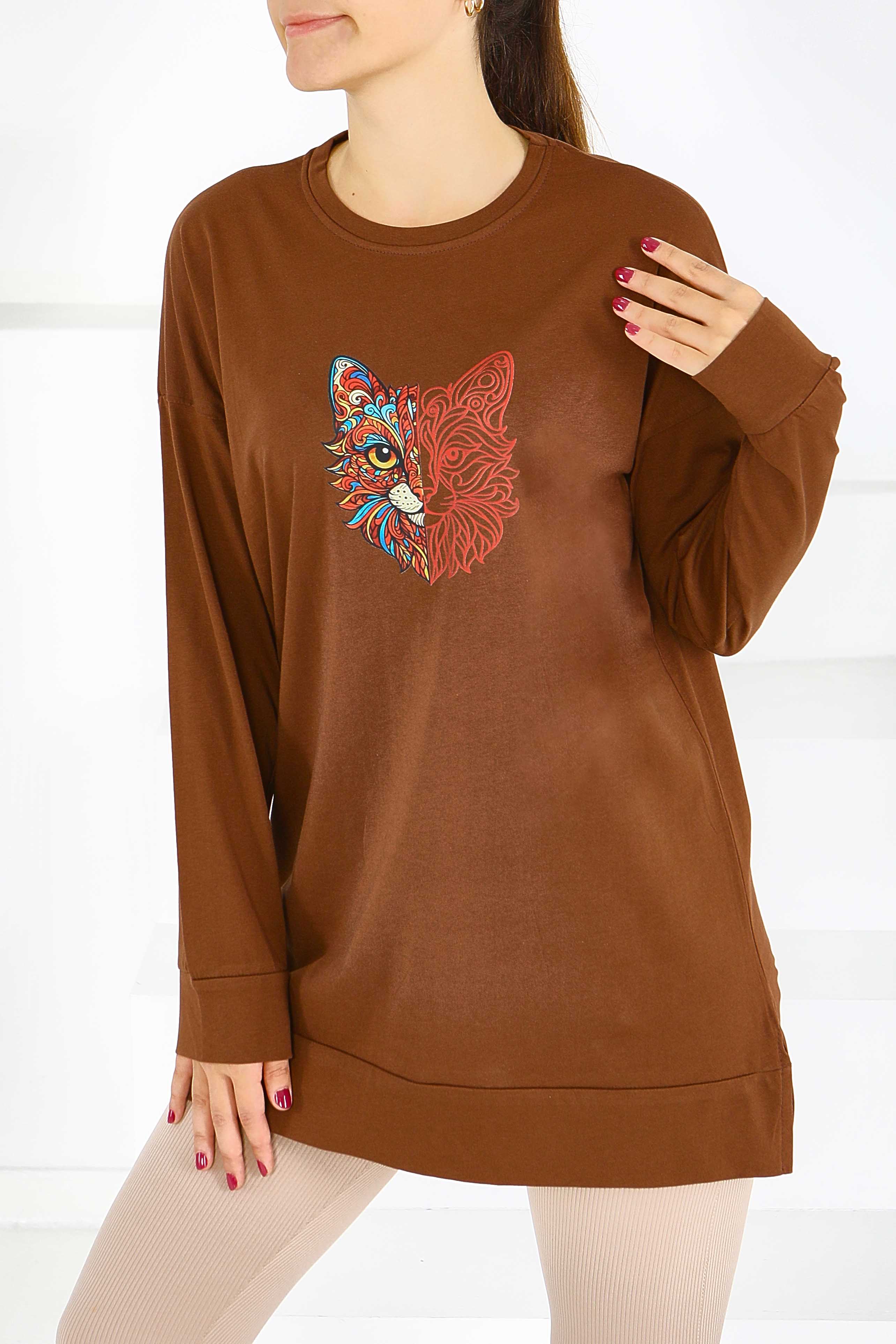 Uzun Kollu Baskılı Tunik - 27586 - 3
