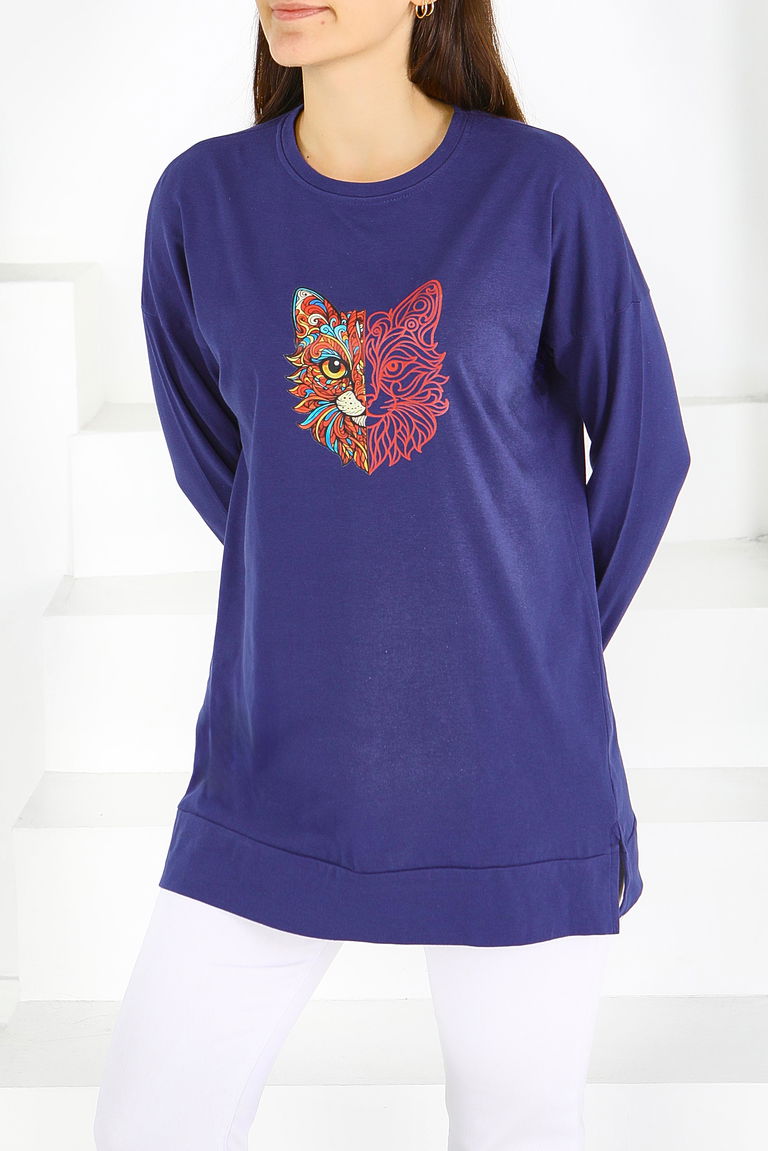 Uzun Kollu Baskılı Tunik - 27586 - TOFİSA