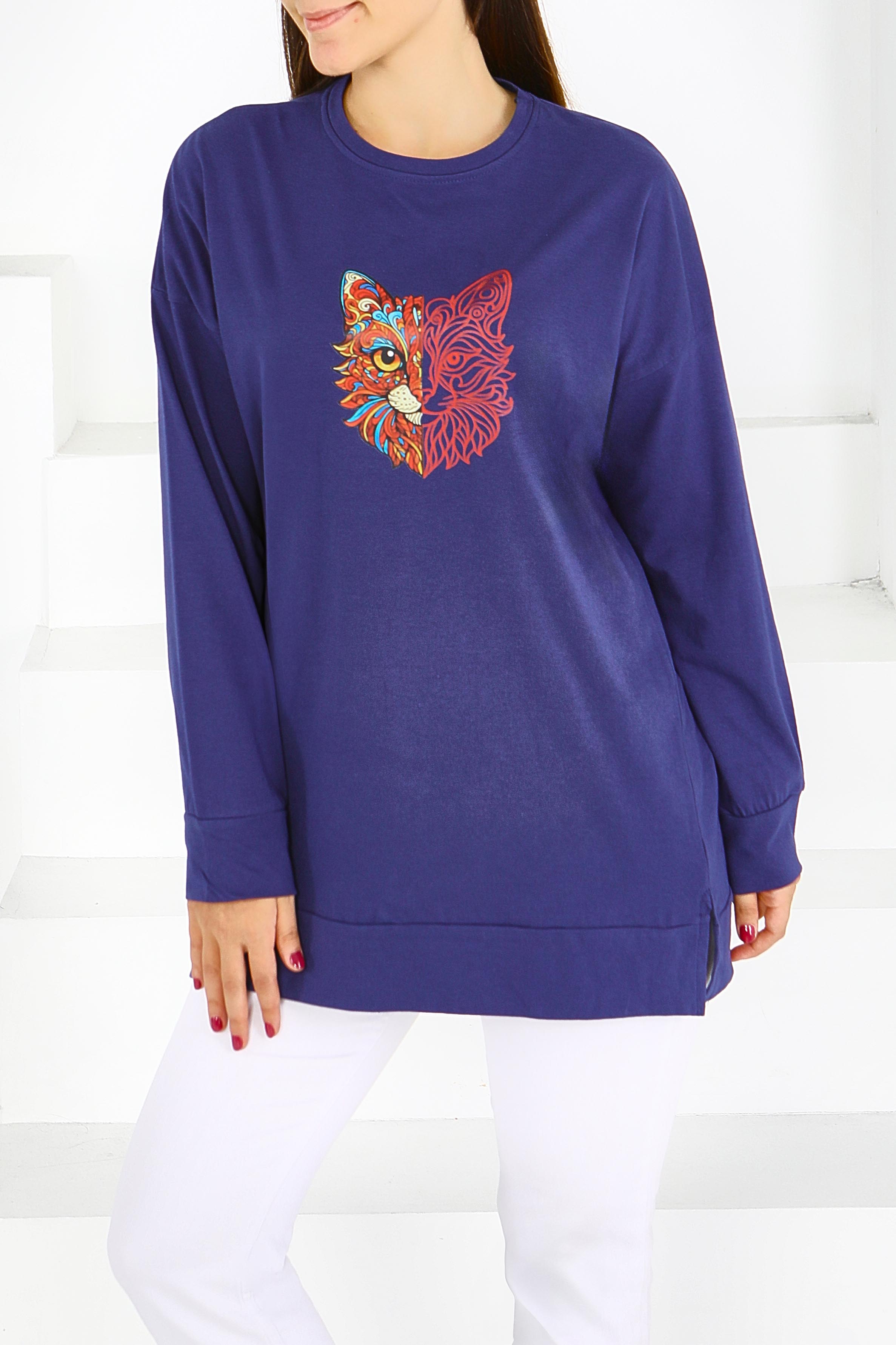 Uzun Kollu Baskılı Tunik - 27586 - 2