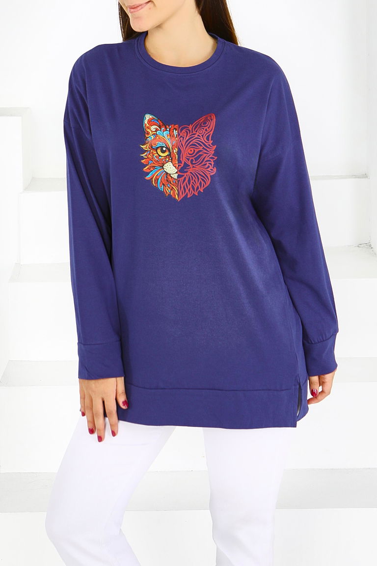 Uzun Kollu Baskılı Tunik - 27586 - TOFİSA