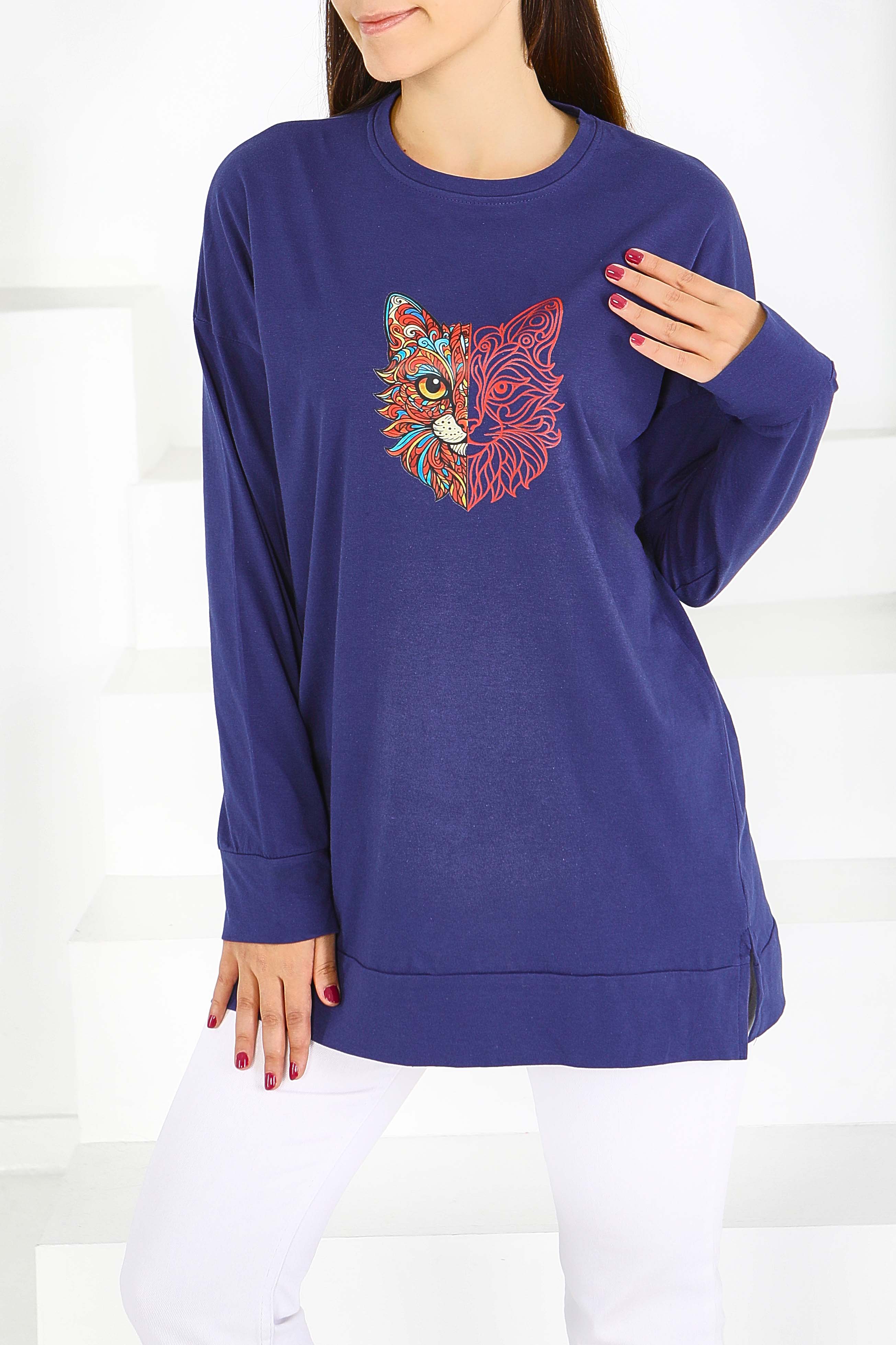 Uzun Kollu Baskılı Tunik - 27586 - 3