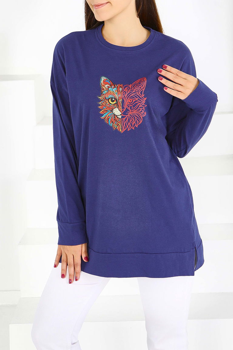 Uzun Kollu Baskılı Tunik - 27586 - TOFİSA