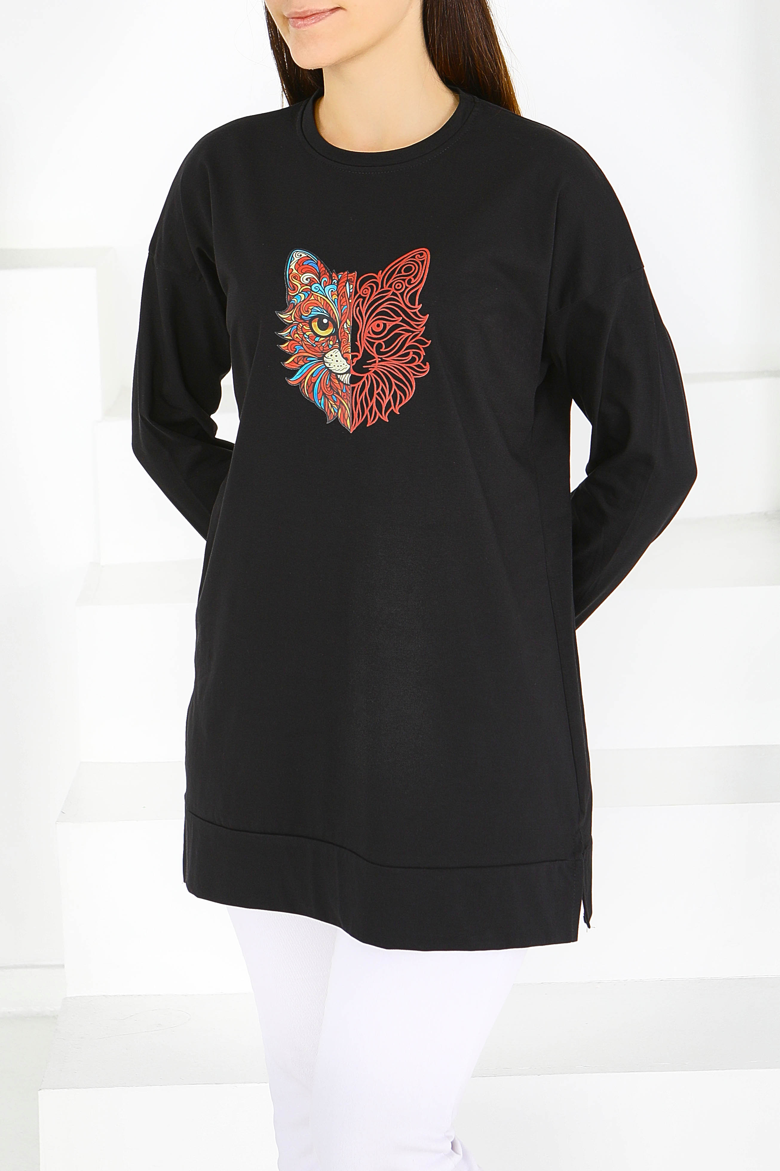 Uzun Kollu Baskılı Tunik - 27586 - 2