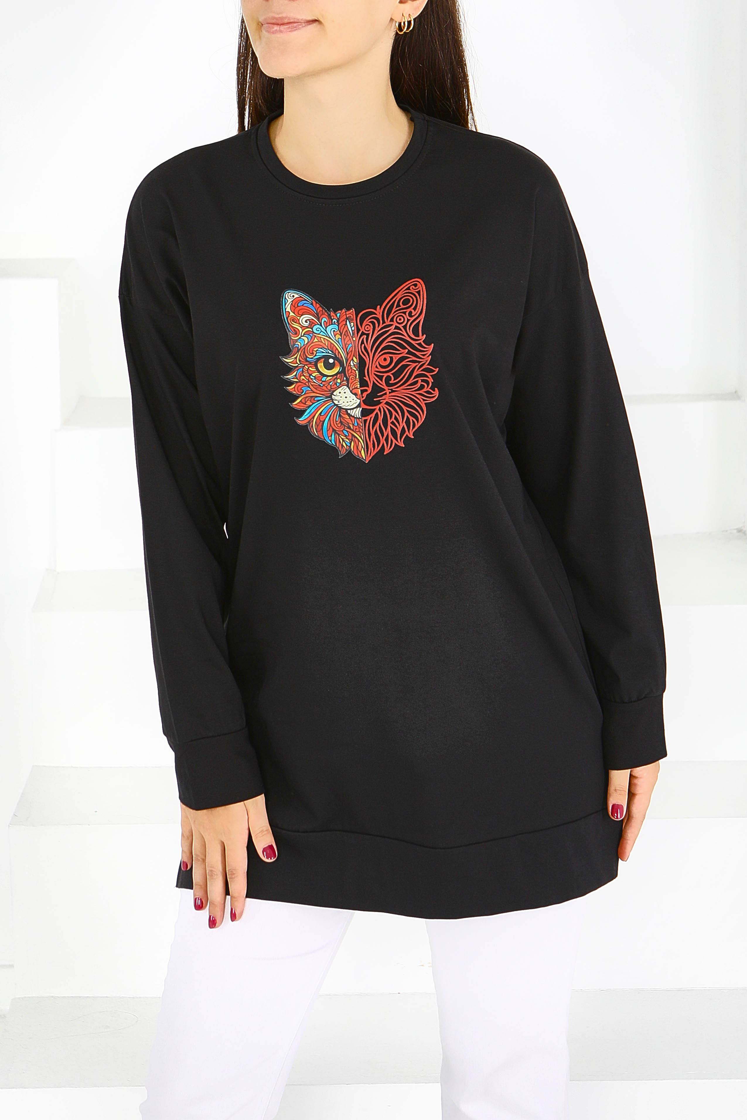 Uzun Kollu Baskılı Tunik - 27586 - 3