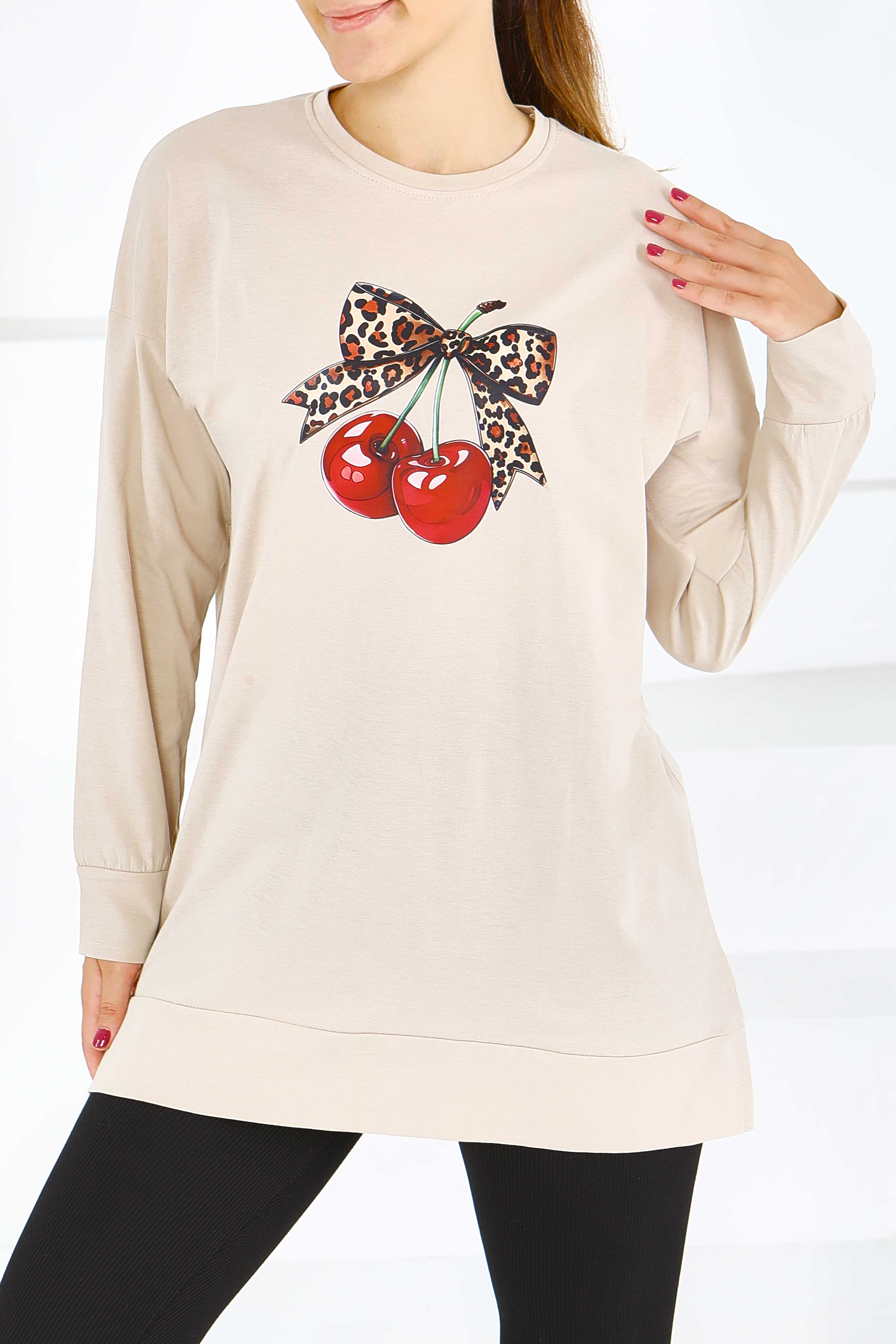 Uzun Kollu Baskılı Tunik - 27588 - 1