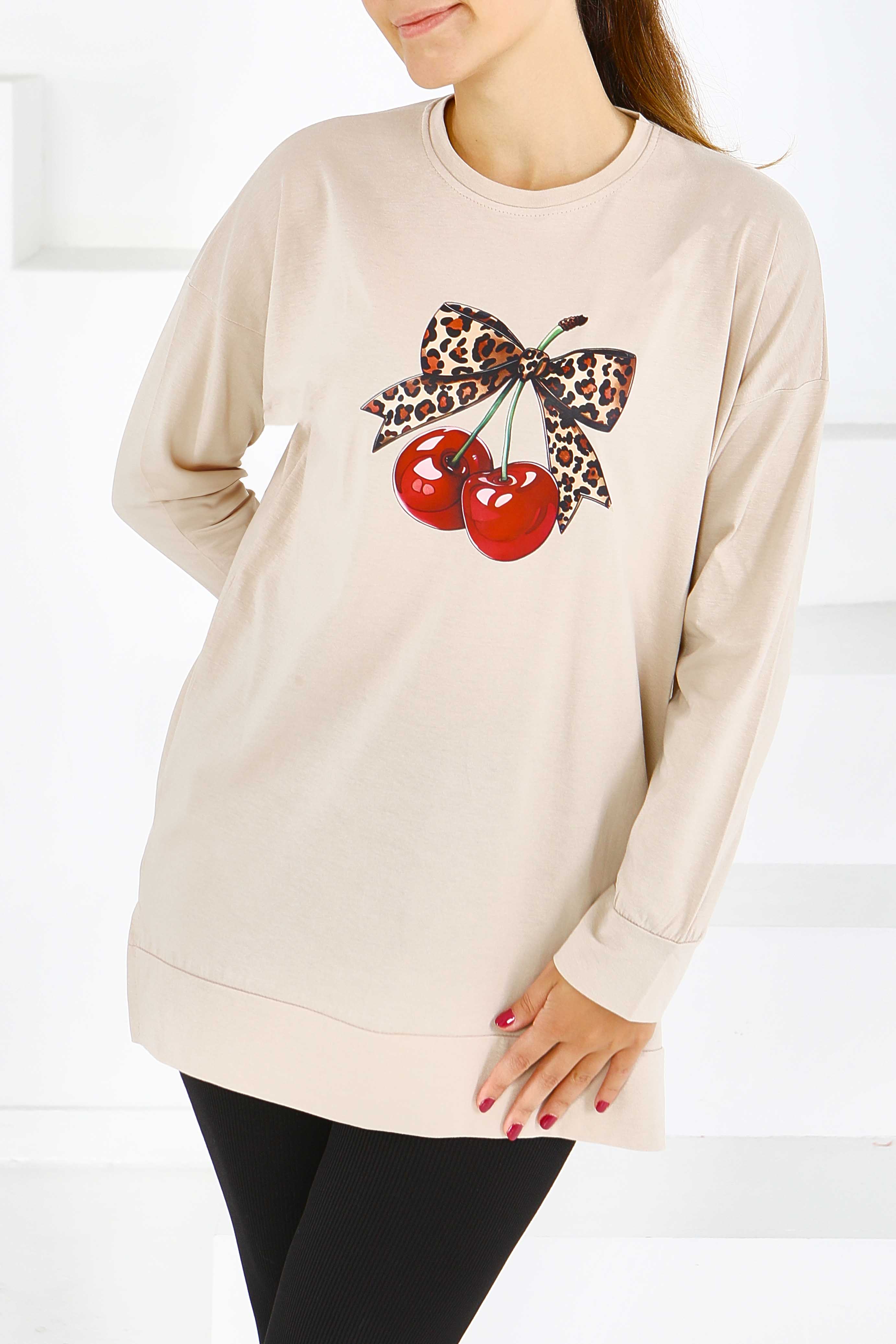 Uzun Kollu Baskılı Tunik - 27588 - 2