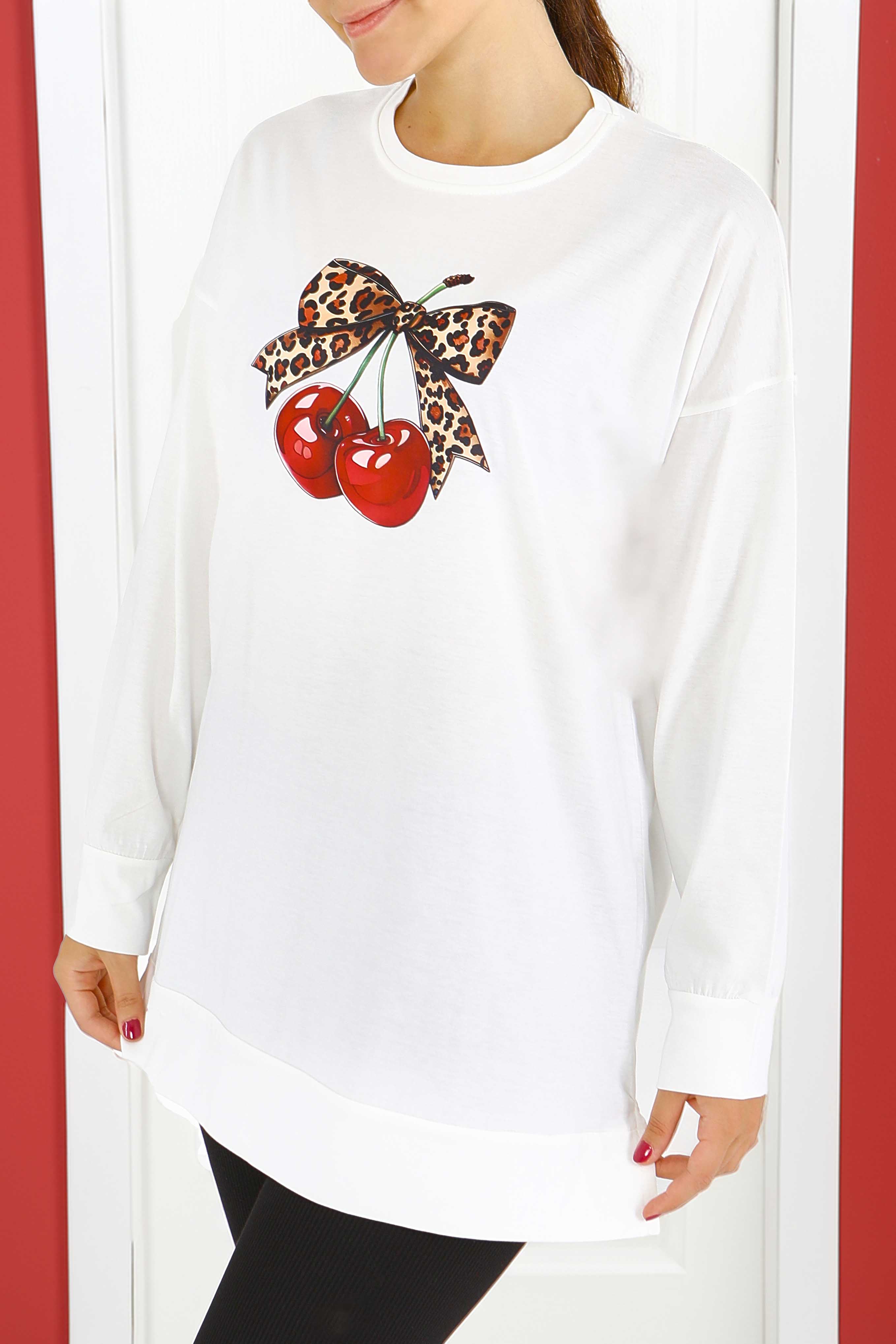 Uzun Kollu Baskılı Tunik - 27588 - 1