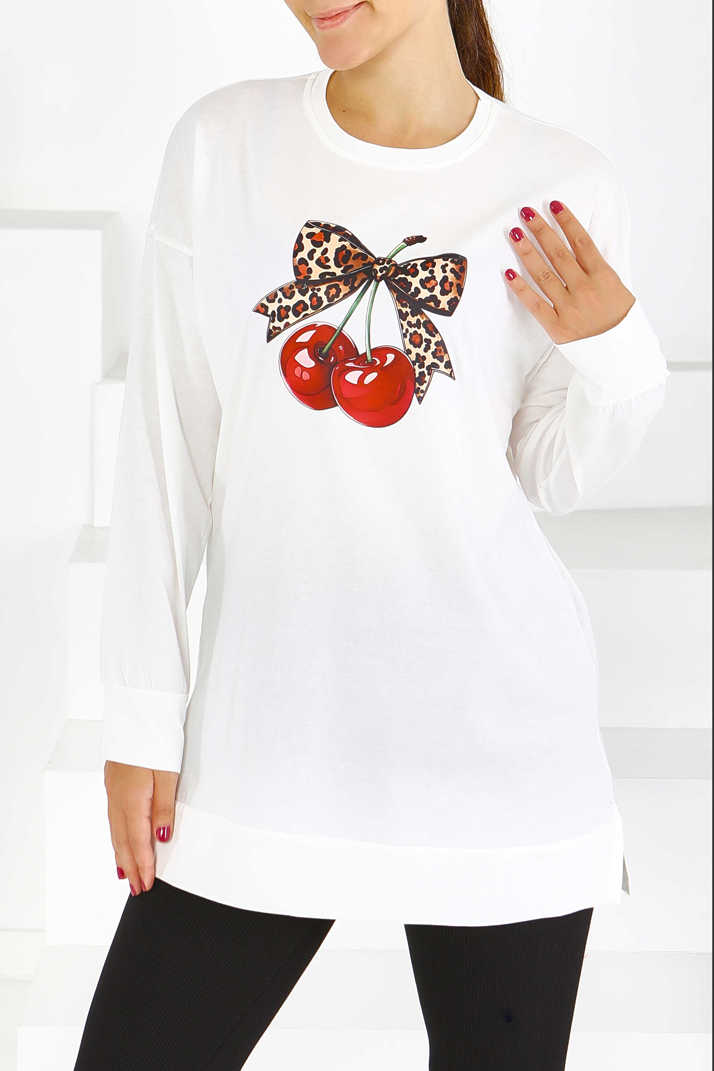 Uzun Kollu Baskılı Tunik - 27588 - 2
