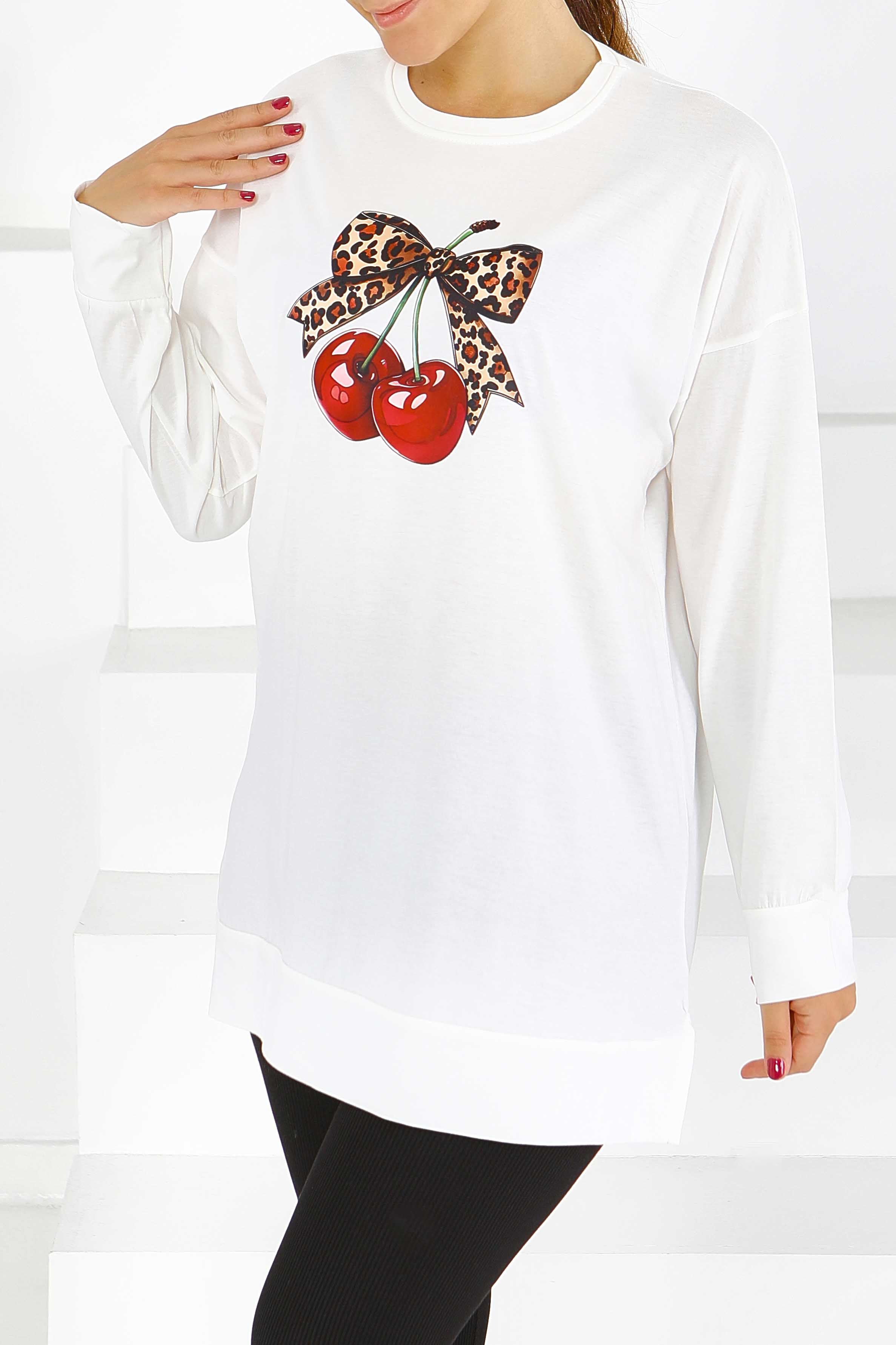 Uzun Kollu Baskılı Tunik - 27588 - 3