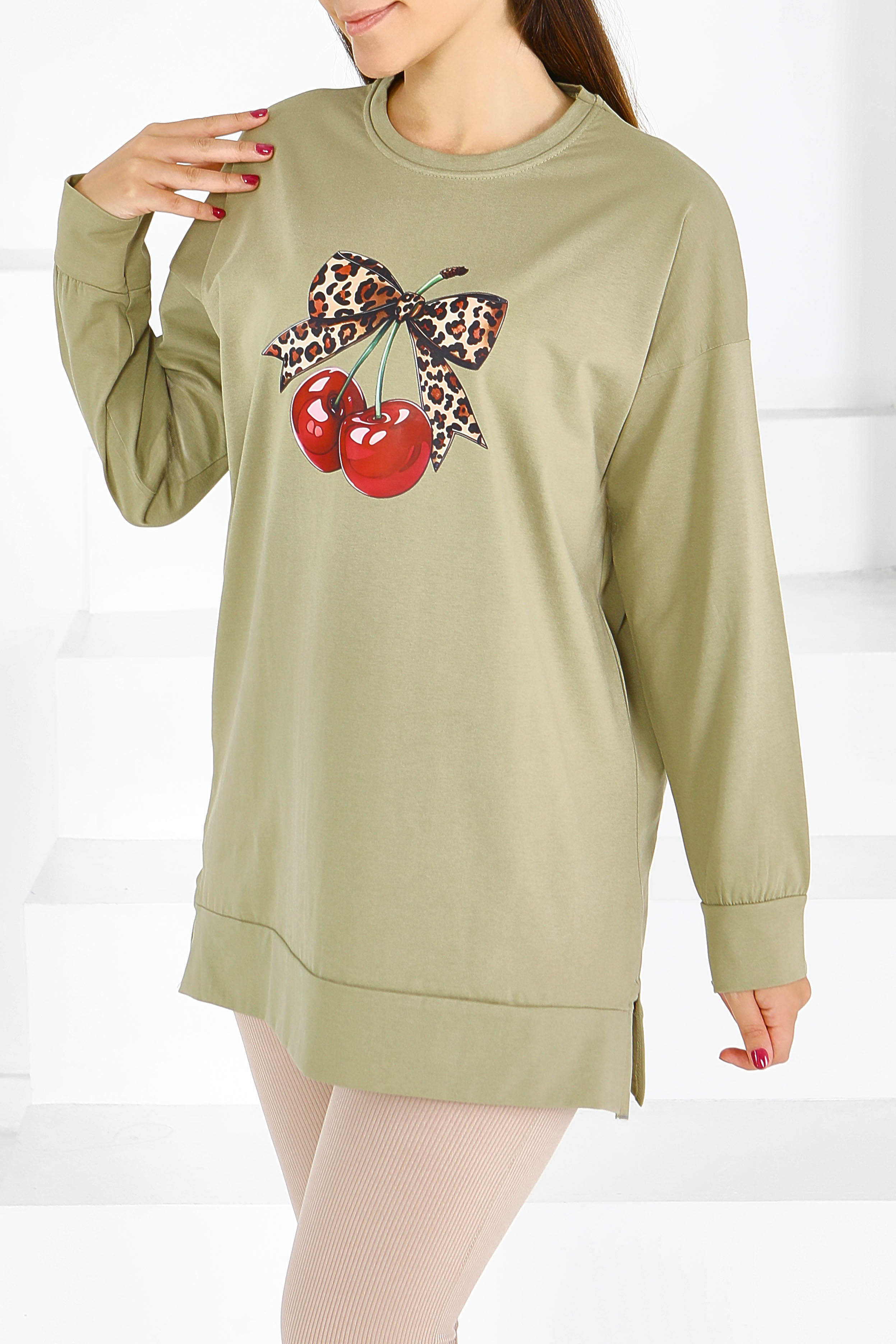Uzun Kollu Baskılı Tunik - 27588 - 2