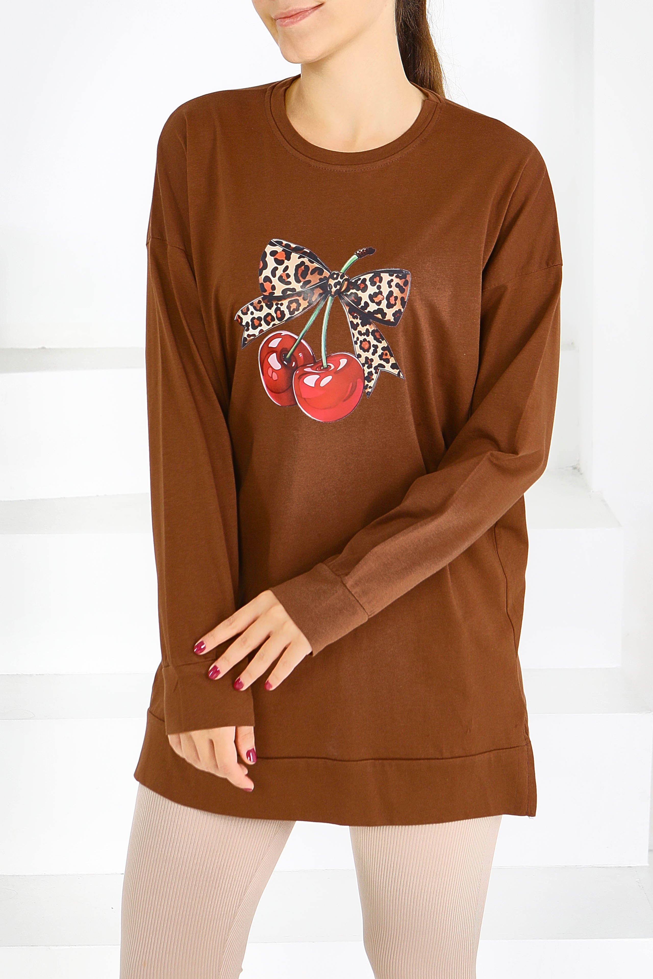 Uzun Kollu Baskılı Tunik - 27588 - 3