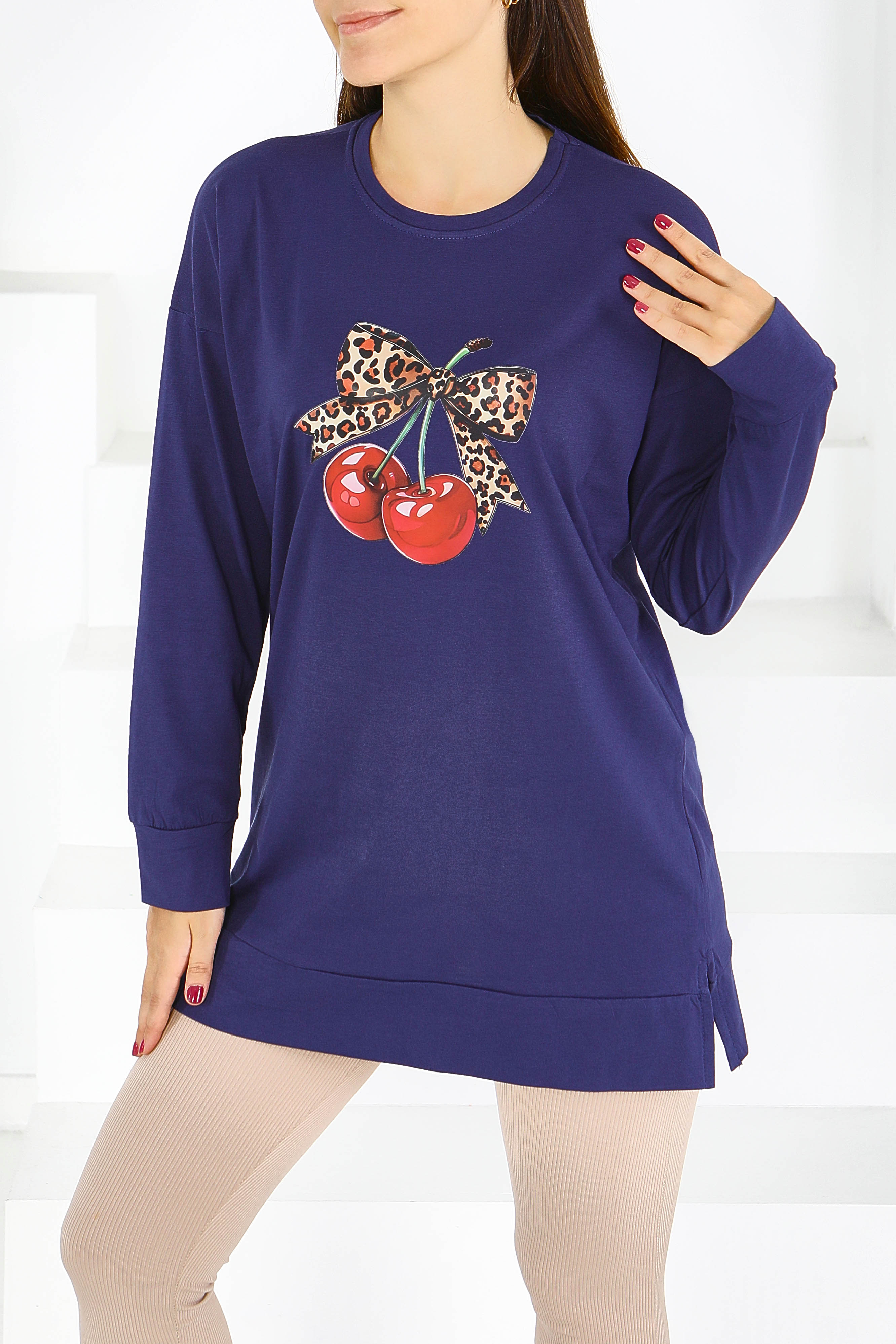 Uzun Kollu Baskılı Tunik - 27588 - 3