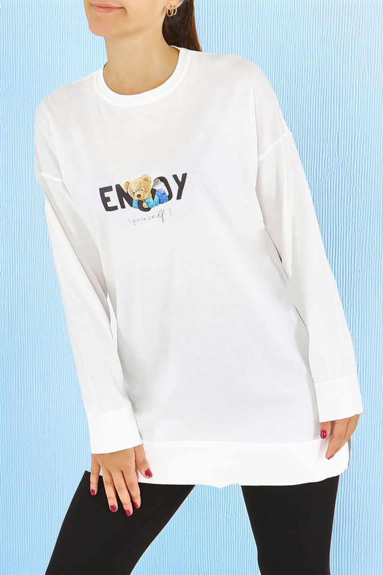 Uzun Kollu Baskılı Tunik - 27589 - TOFİSA