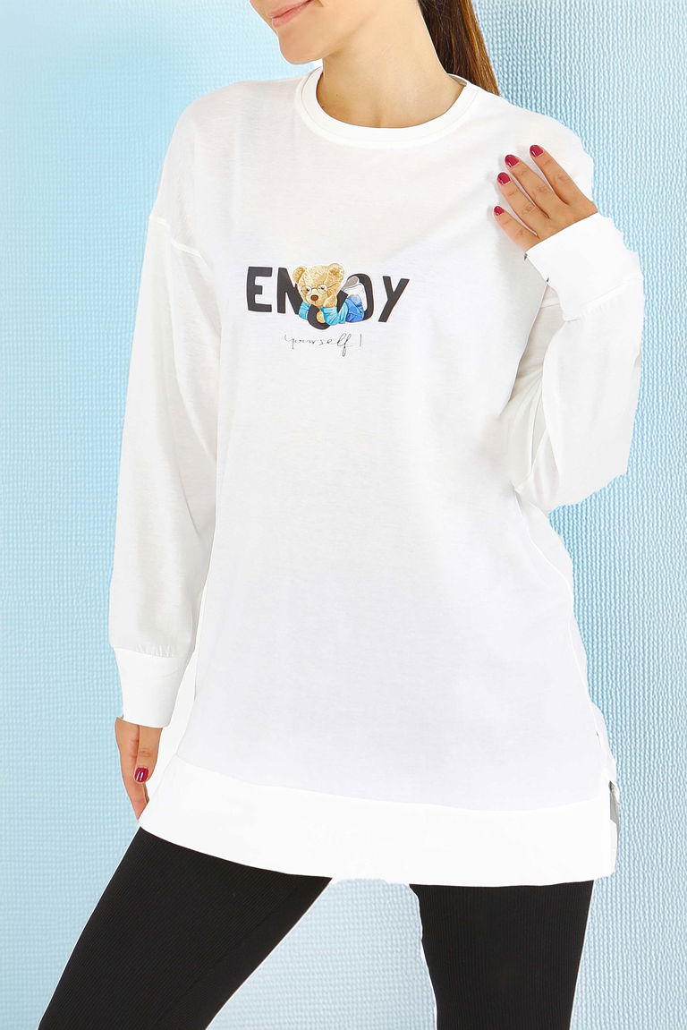 Uzun Kollu Baskılı Tunik - 27589 - TOFİSA