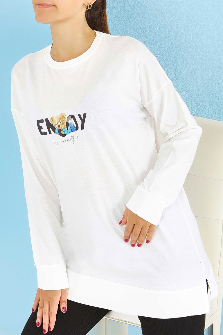 Uzun Kollu Baskılı Tunik - 27589 - TOFİSA