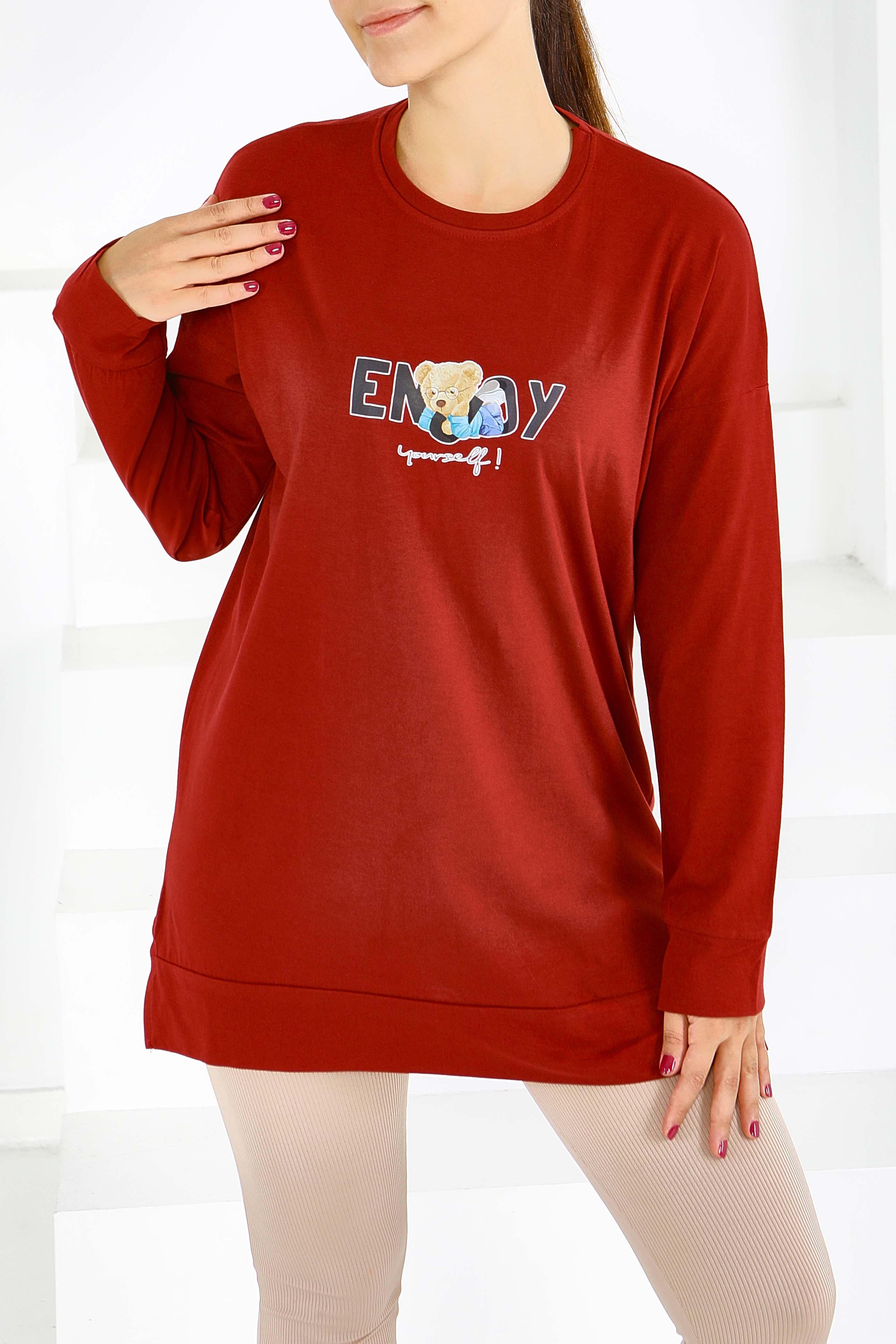 Uzun Kollu Baskılı Tunik - 27589 - 2