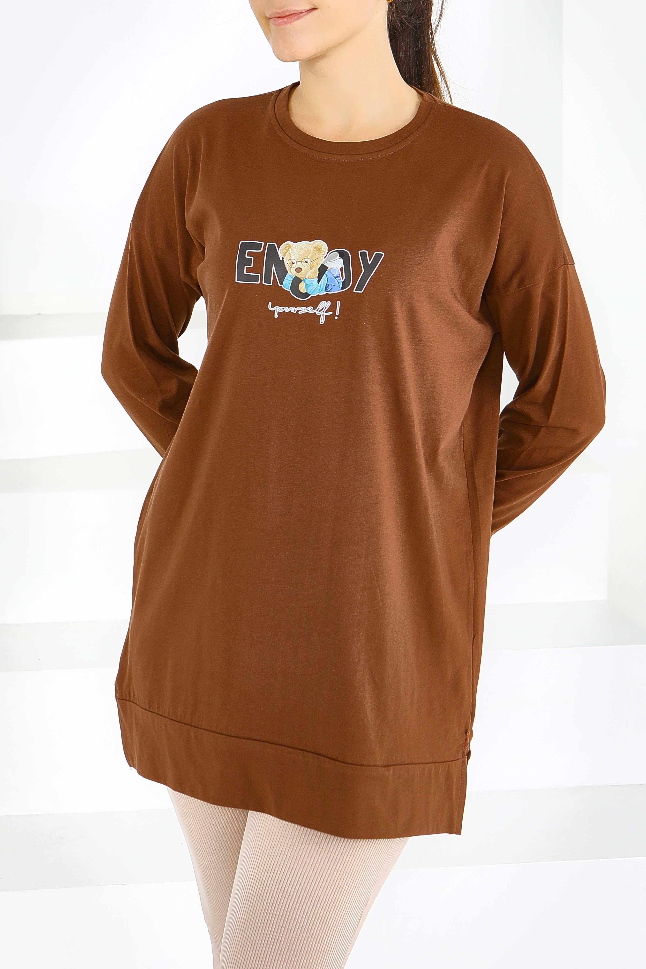 Uzun Kollu Baskılı Tunik - 27589 - 2