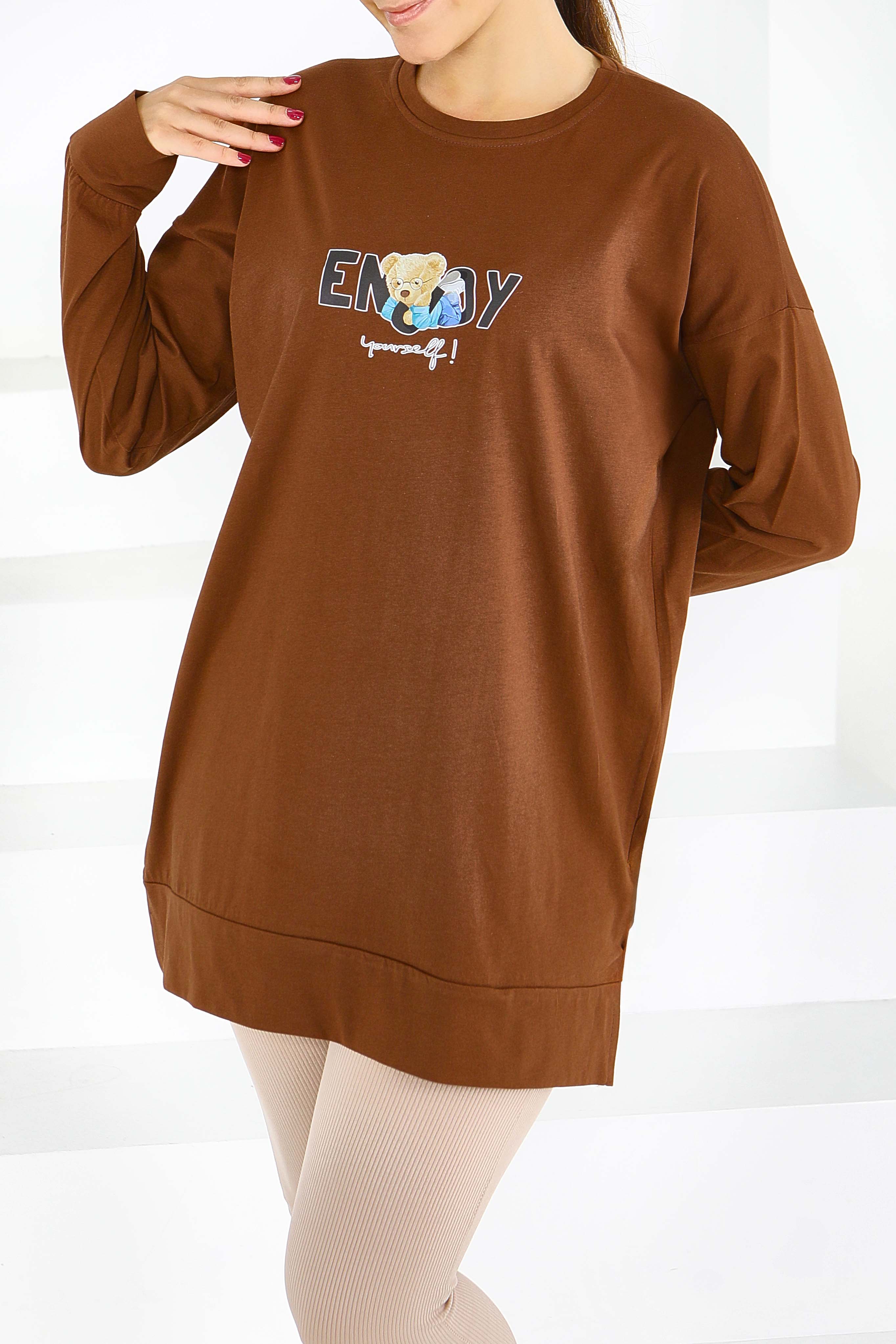 Uzun Kollu Baskılı Tunik - 27589 - 3