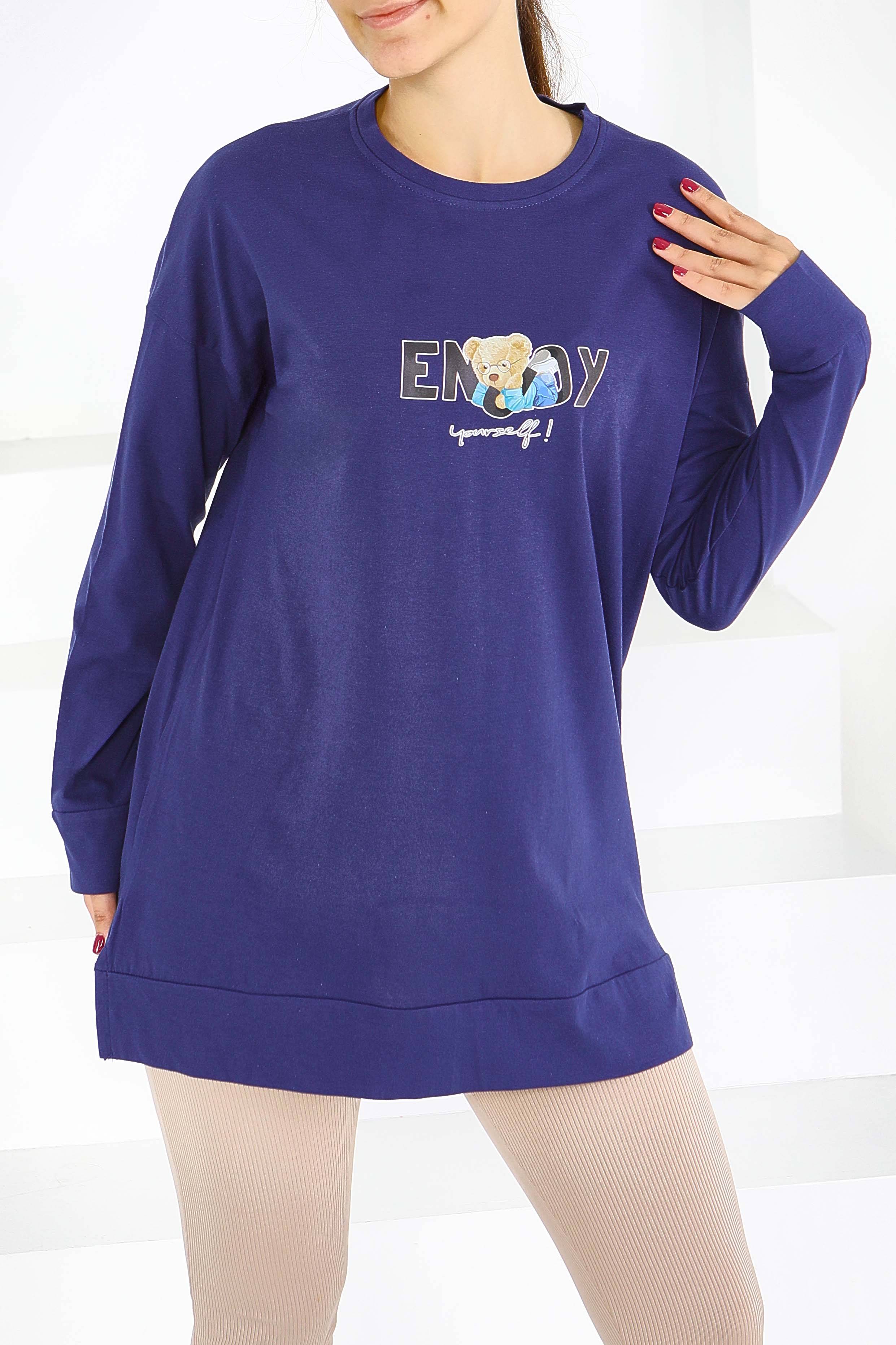 Uzun Kollu Baskılı Tunik - 27589 - 1