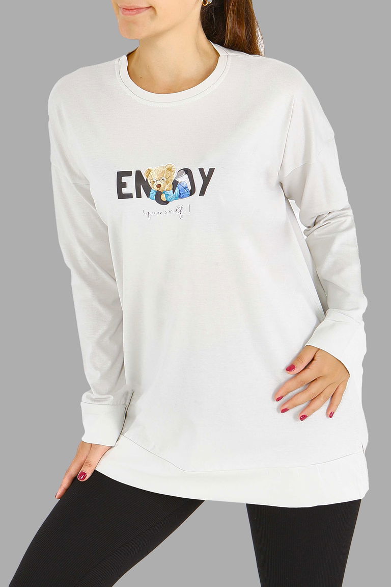 Uzun Kollu Baskılı Tunik - 27589 - TOFİSA