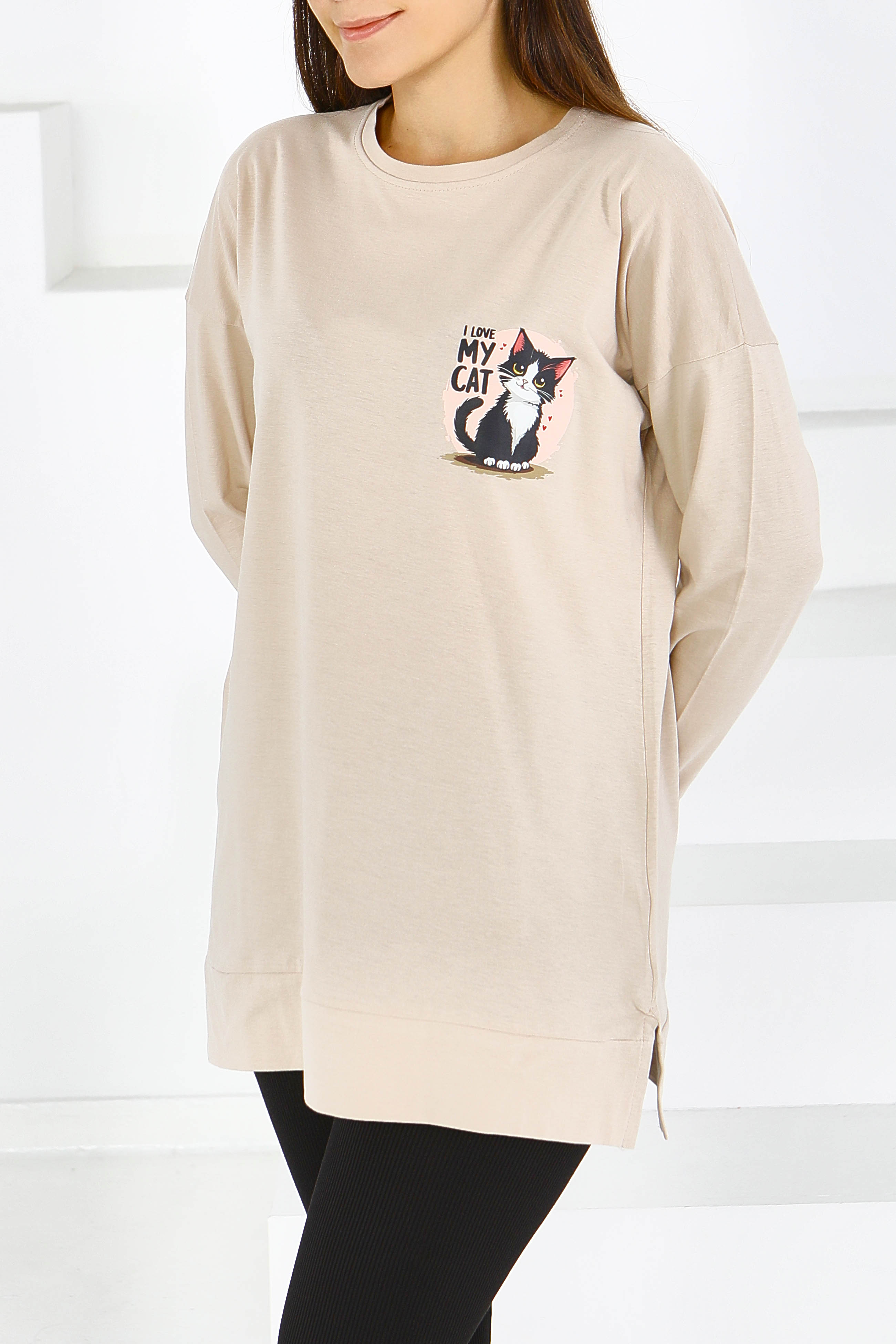 Uzun Kollu Baskılı Tunik - 27585 - 2