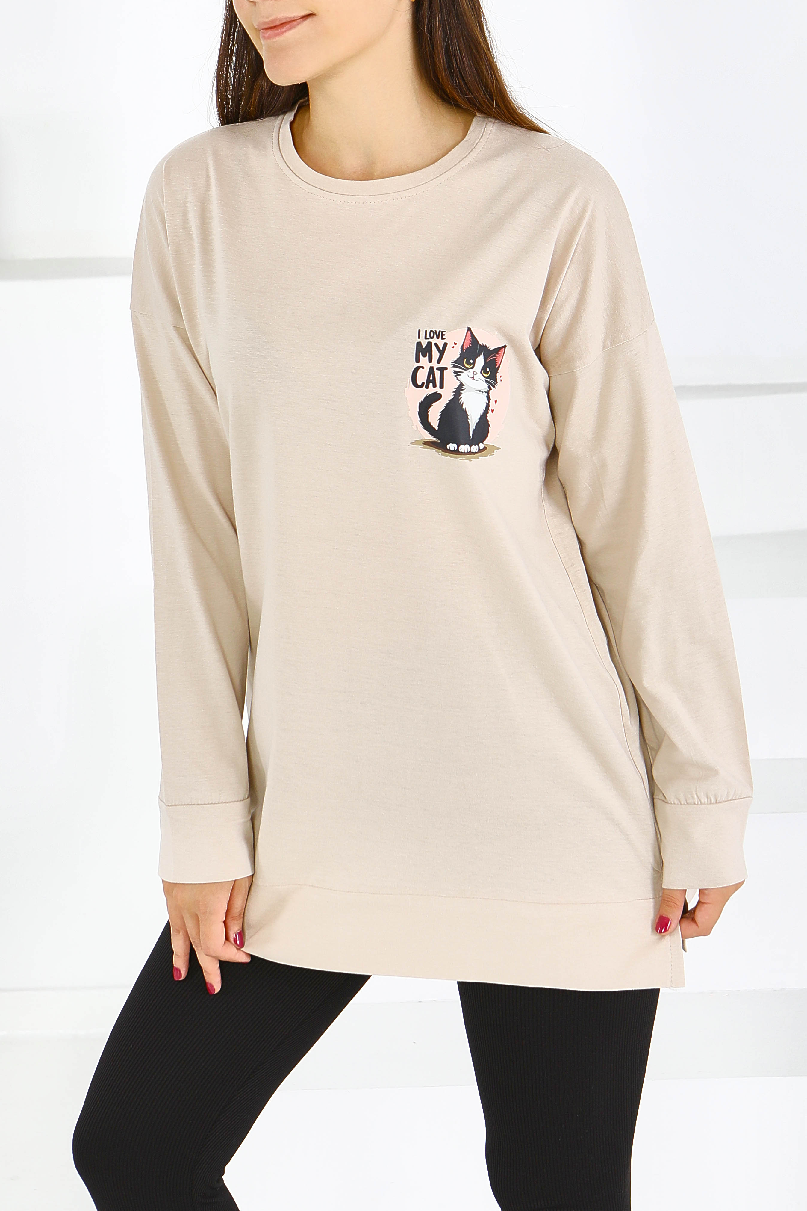 Uzun Kollu Baskılı Tunik - 27585 - 3