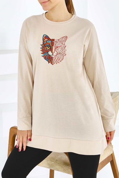 Uzun Kollu Baskılı Tunik - 27586 