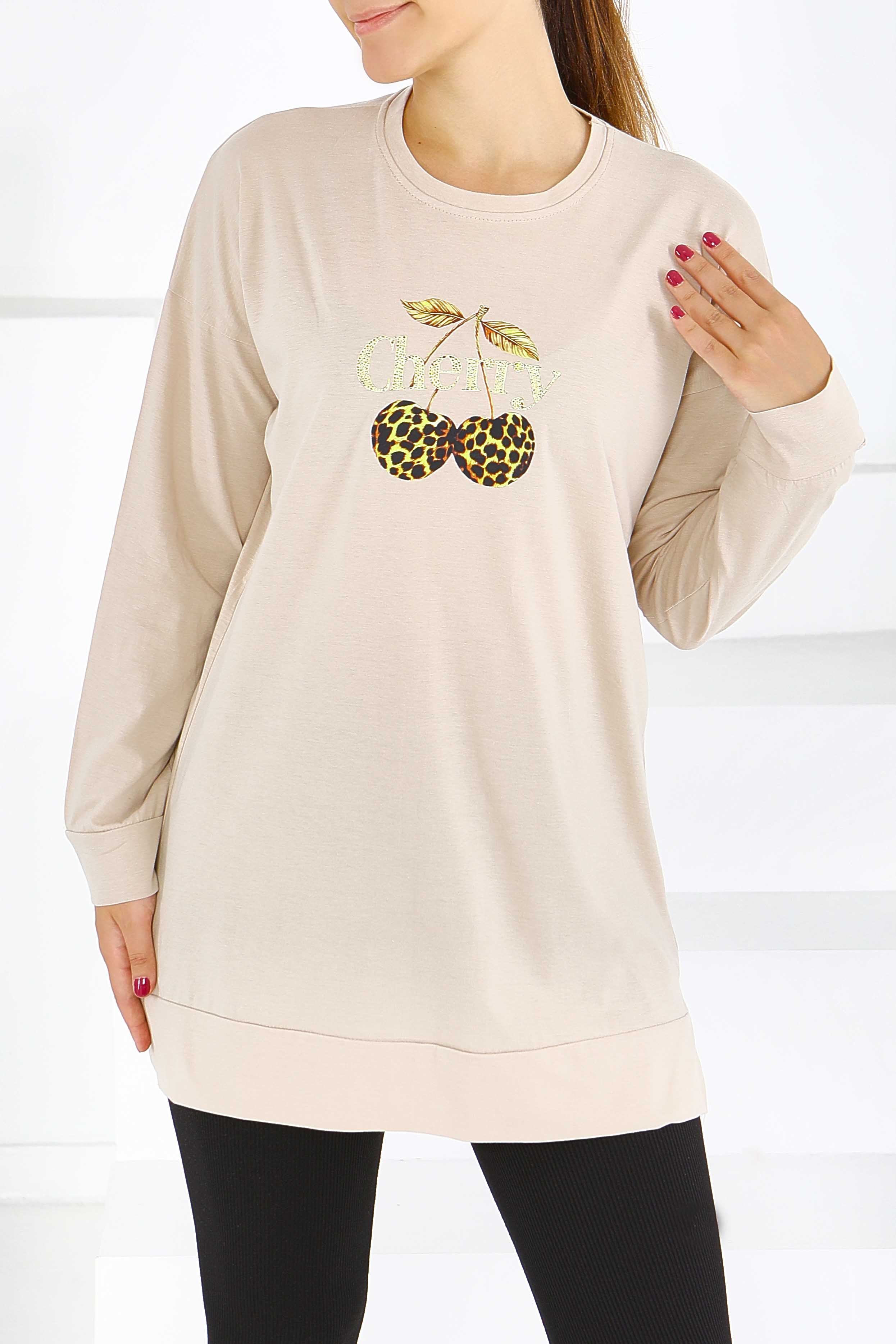 Uzun Kollu Baskılı Tunik - 27587 - 1