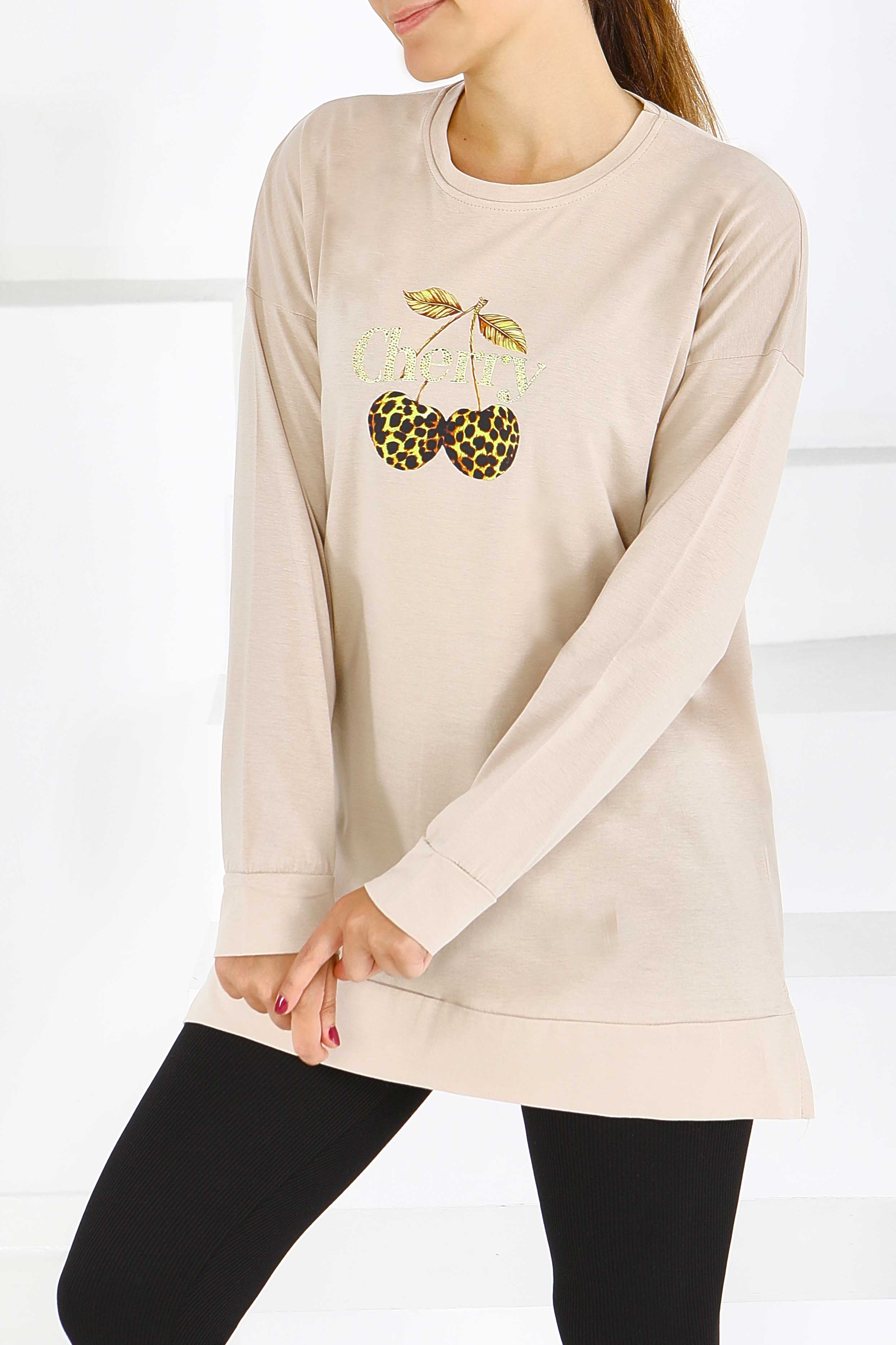Uzun Kollu Baskılı Tunik - 27587 - 2
