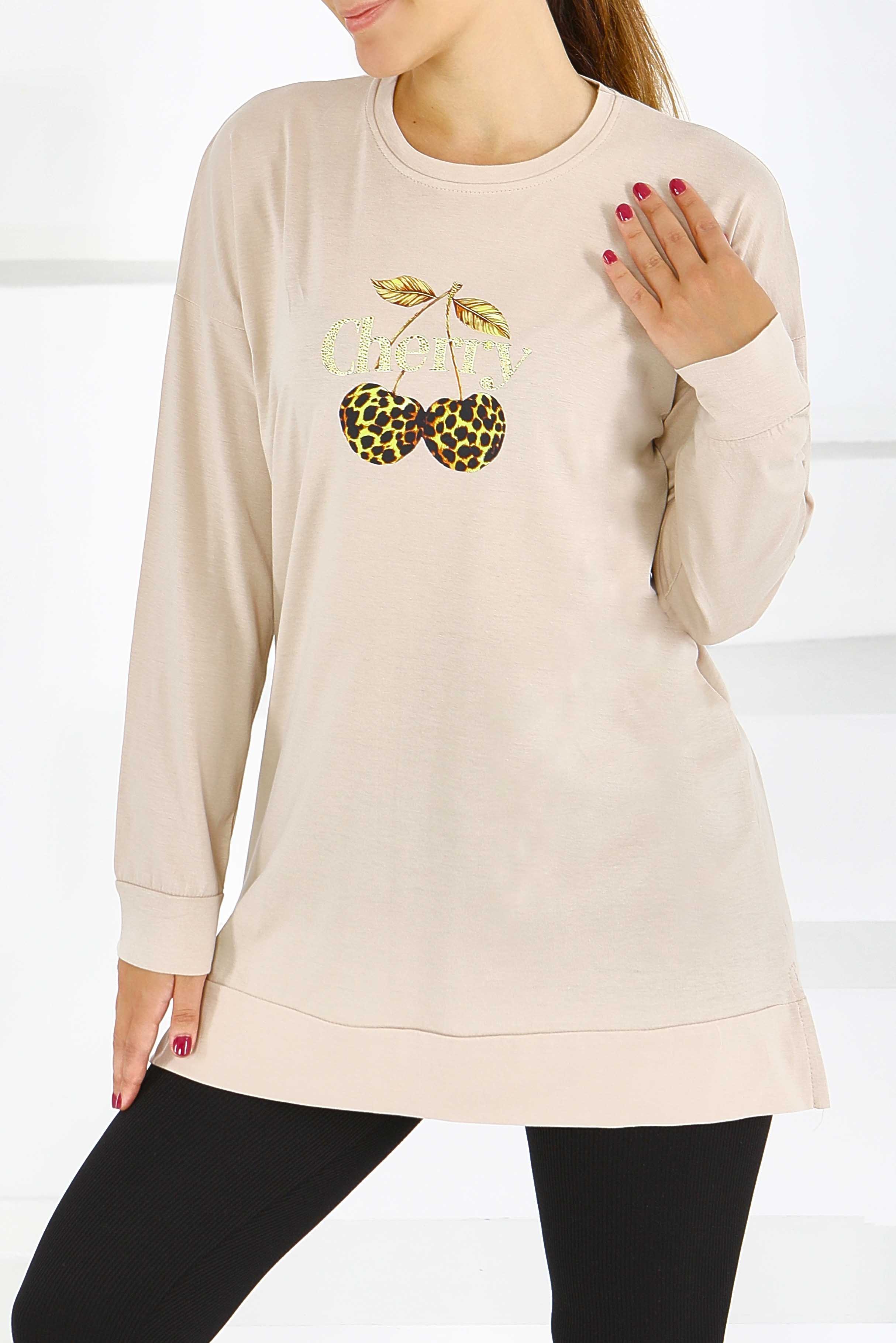 Uzun Kollu Baskılı Tunik - 27587 - 3