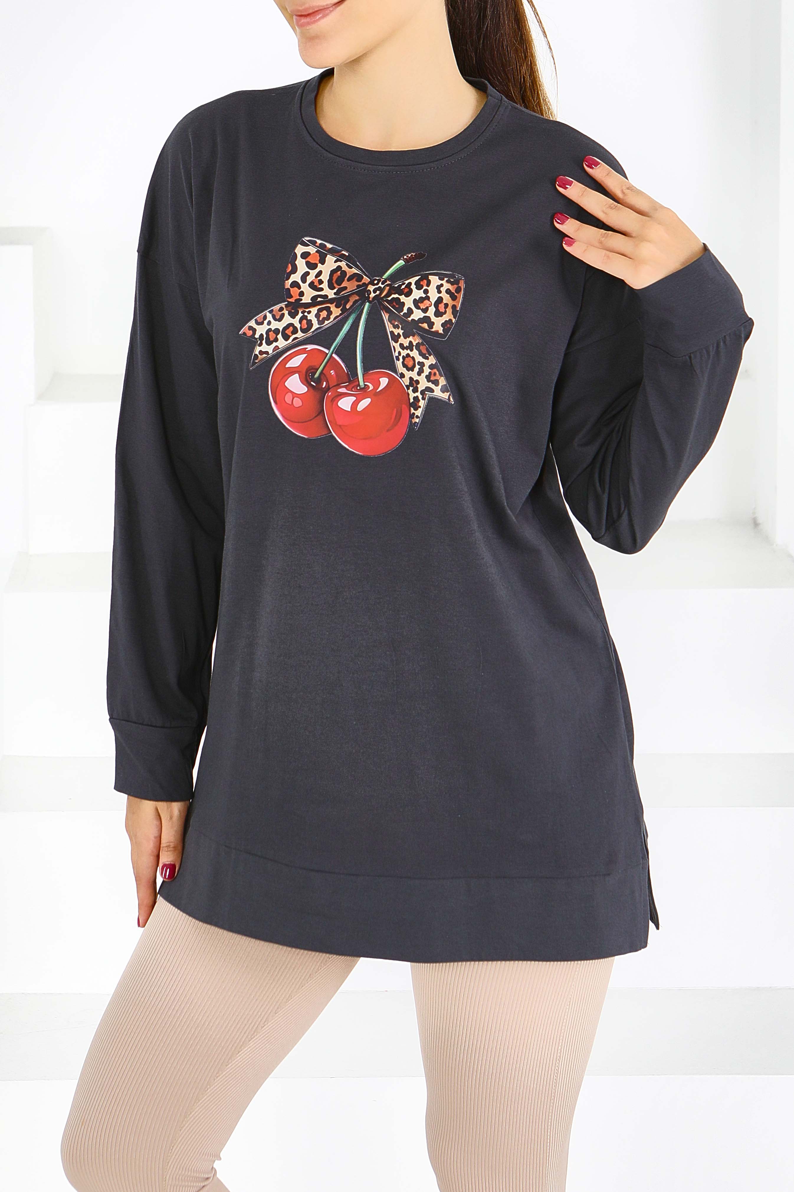 Uzun Kollu Baskılı Tunik - 27588 - 1
