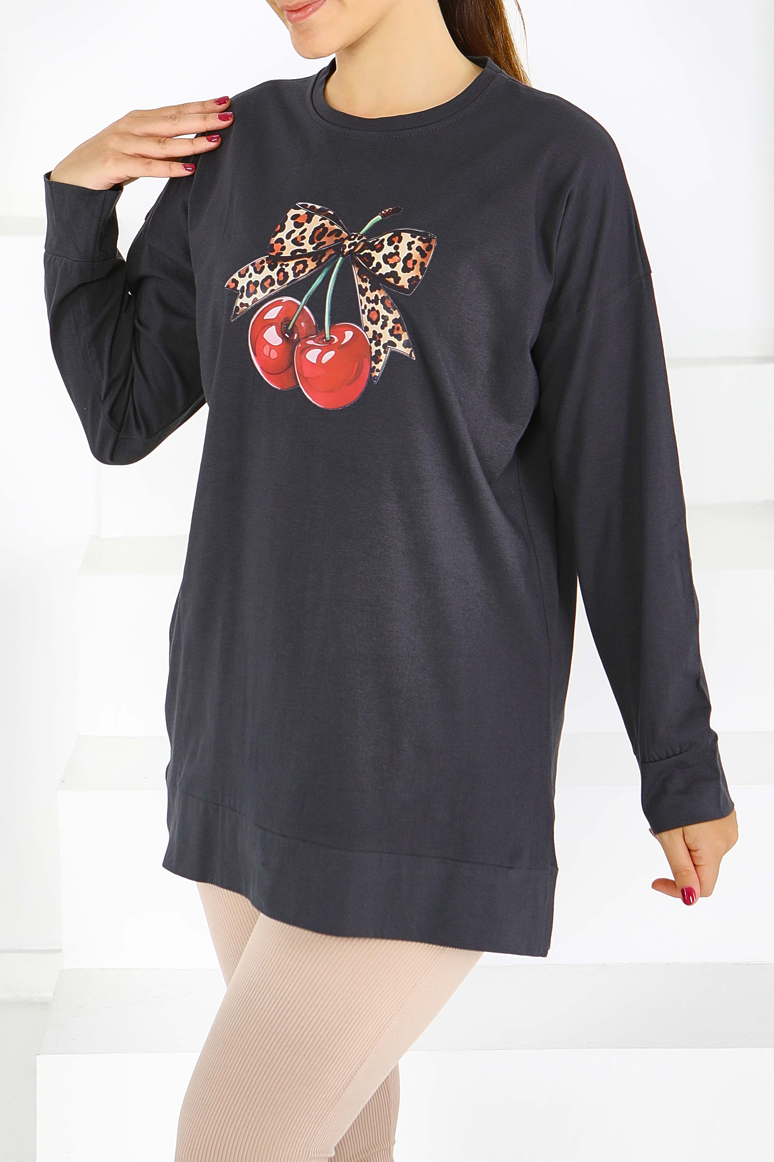 Uzun Kollu Baskılı Tunik - 27588 - 2