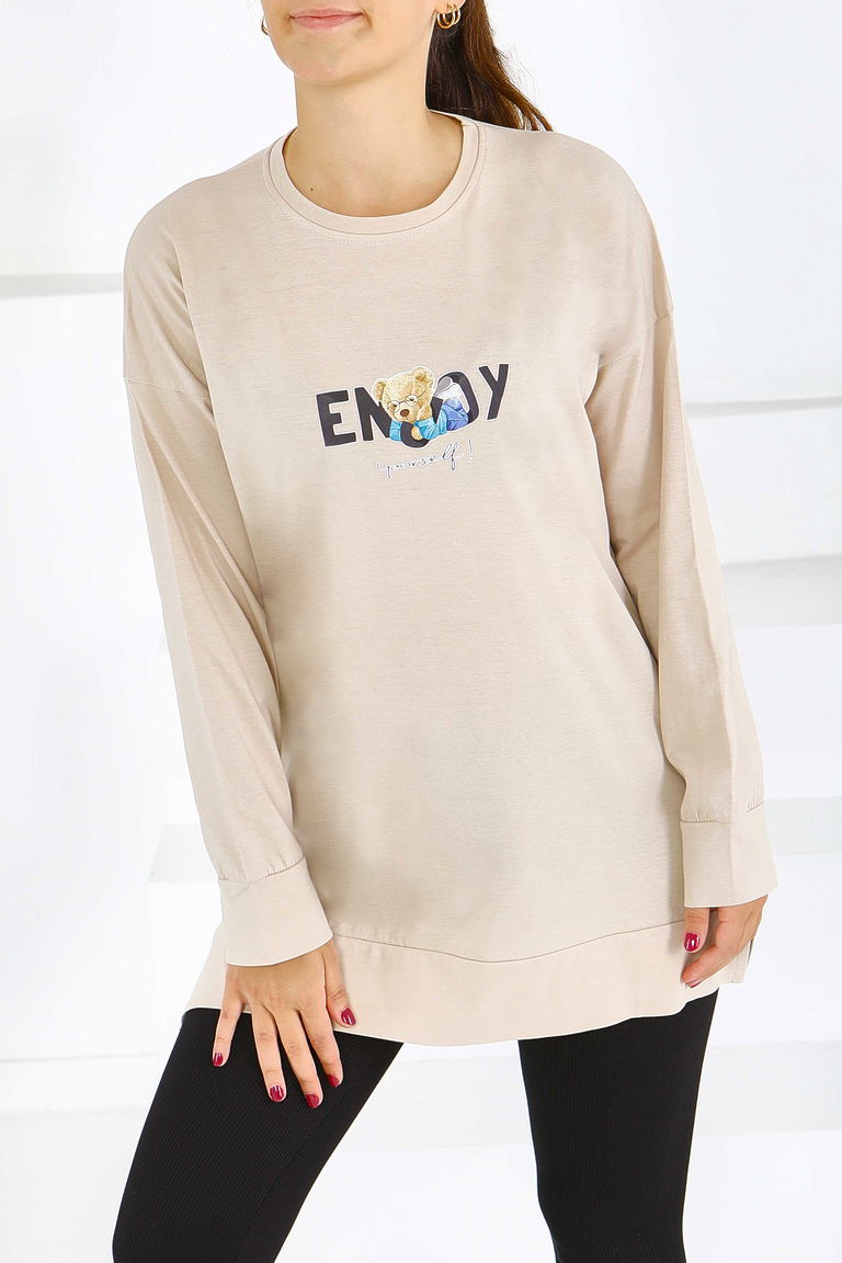 Uzun Kollu Baskılı Tunik - 27589 - TOFİSA