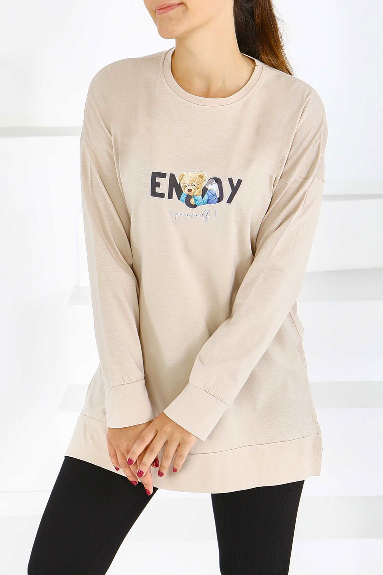 Uzun Kollu Baskılı Tunik - 27589 - TOFİSA