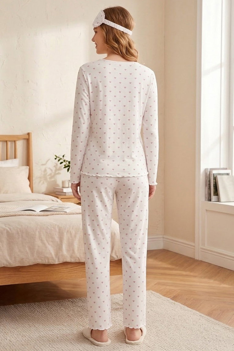 Uzun Kollu Düğmeli Pijama Takımı Pembe - 28592-PEMBE - 2