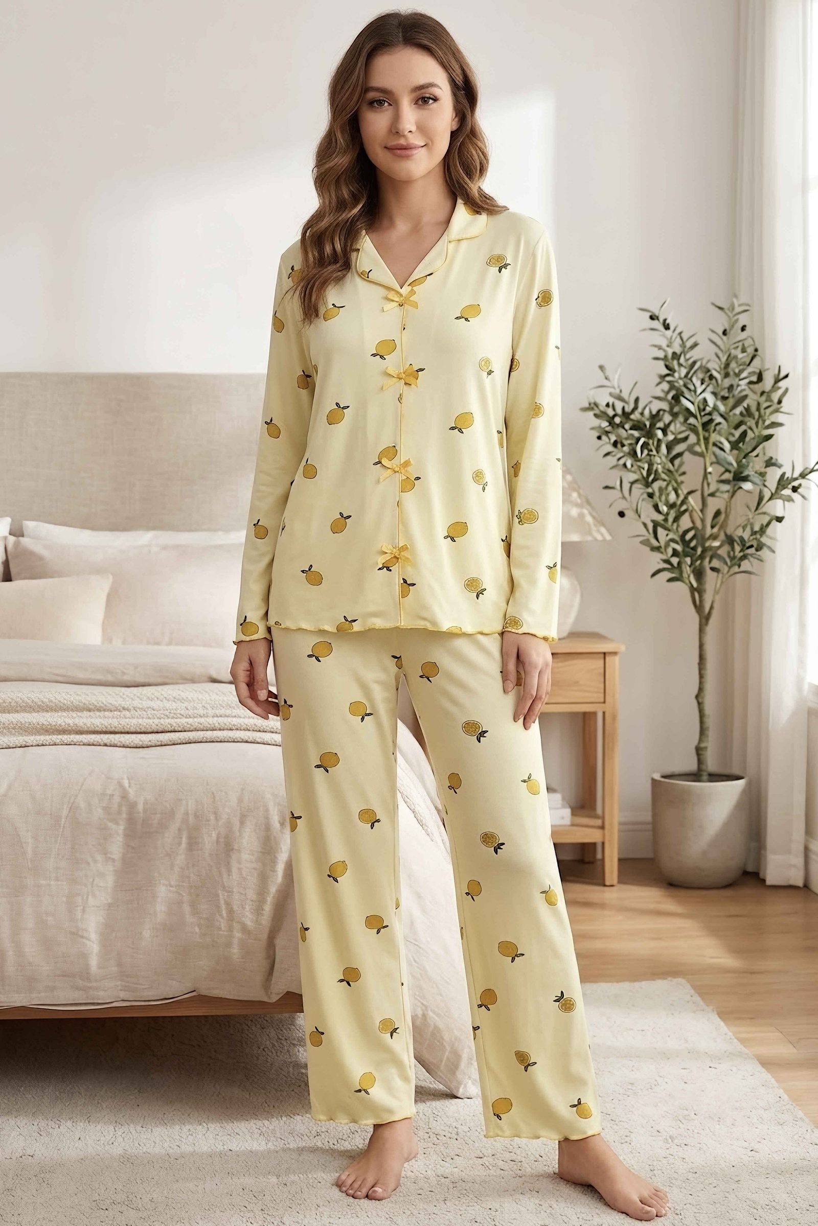 Uzun Kollu Fiyoklu Pijama Takımı D1 Sari - 29094-D1-SARI - 1