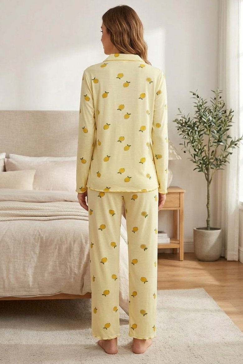 Uzun Kollu Fiyoklu Pijama Takımı D1 Sari - 29094-D1-SARI - 2