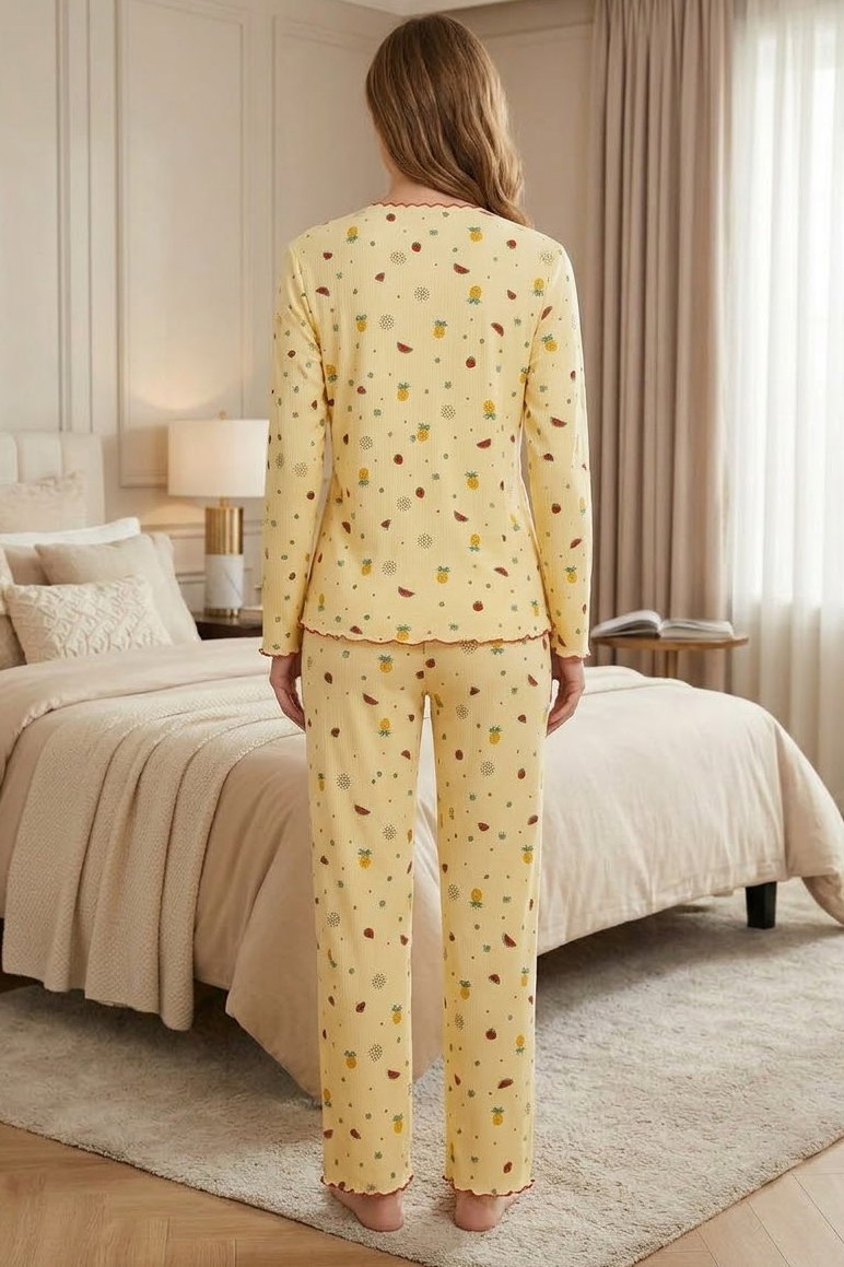 Uzun Kollu Fiyoklu Pijama Takımı Sari Kirmizi - 29094-SARI-KIRMIZI - 2