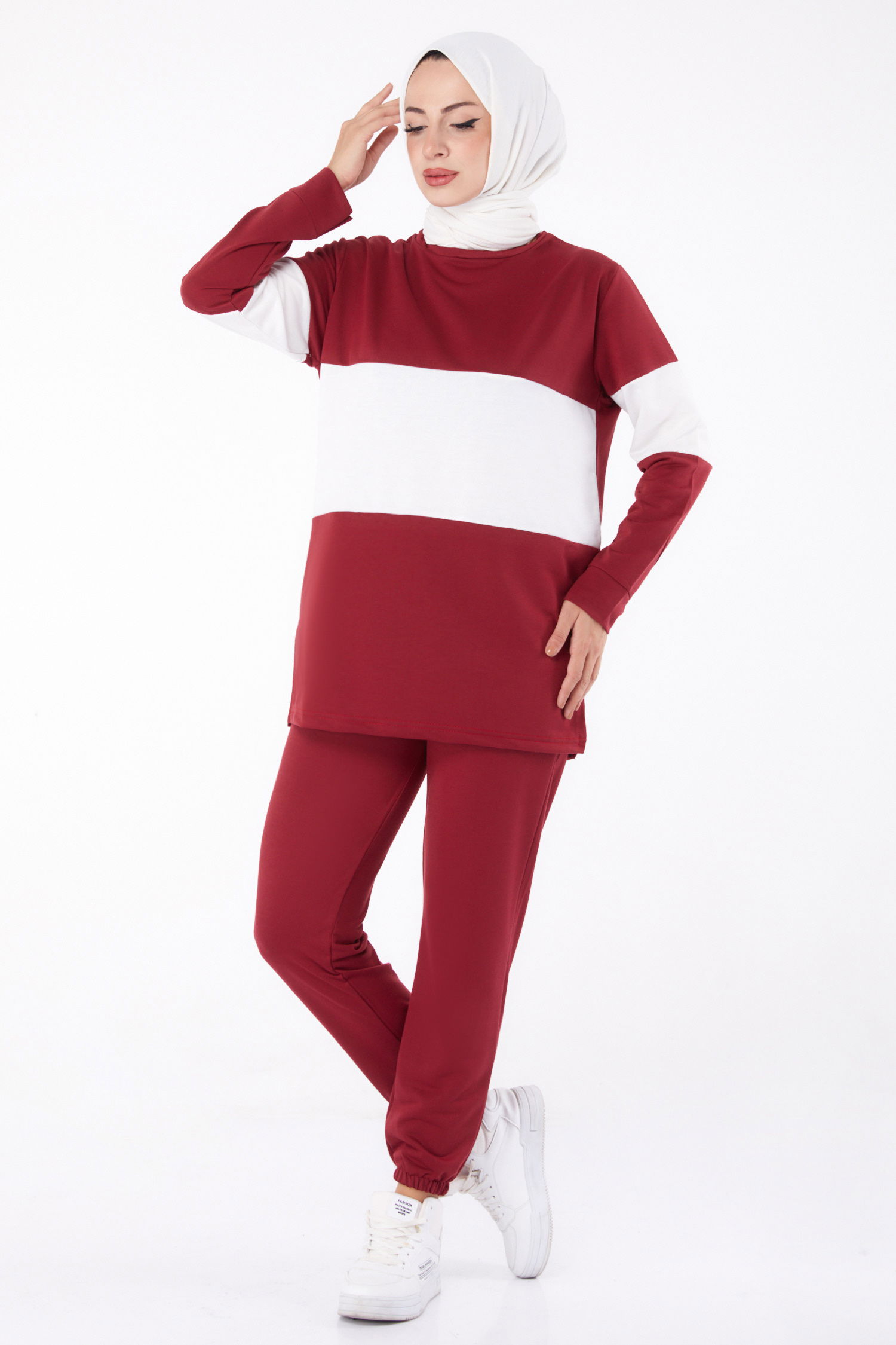 Uzun Kollu Garnili Eşoman Takımı - 13125-BORDO - 16