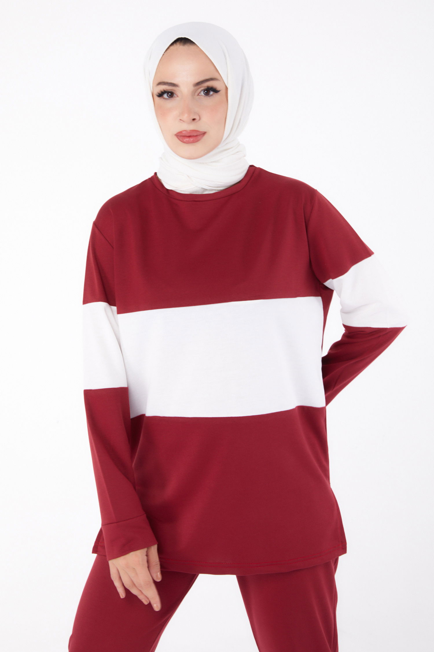 Uzun Kollu Garnili Eşoman Takımı - 13125-BORDO - 10