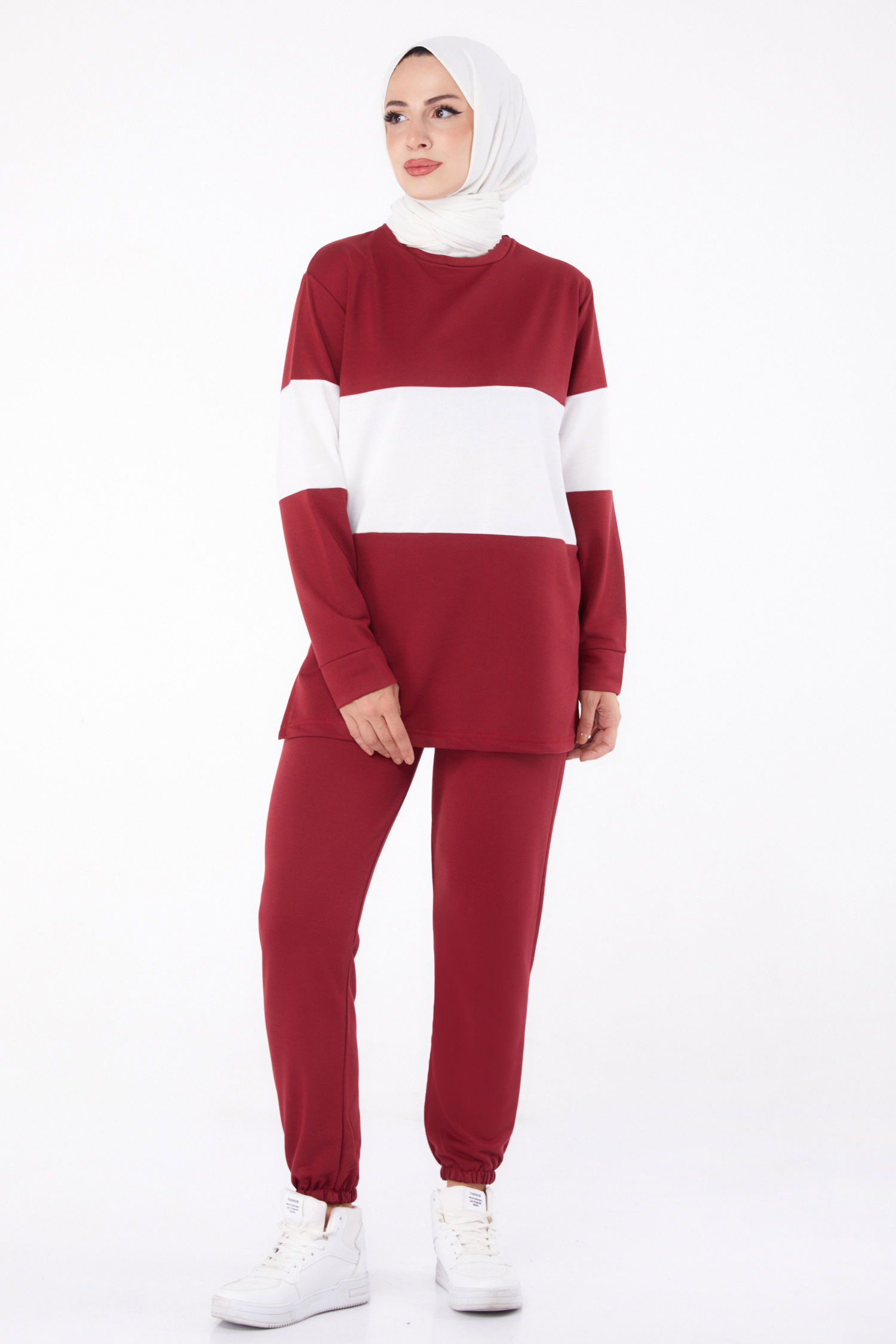 Uzun Kollu Garnili Eşoman Takımı - 13125-BORDO - 11