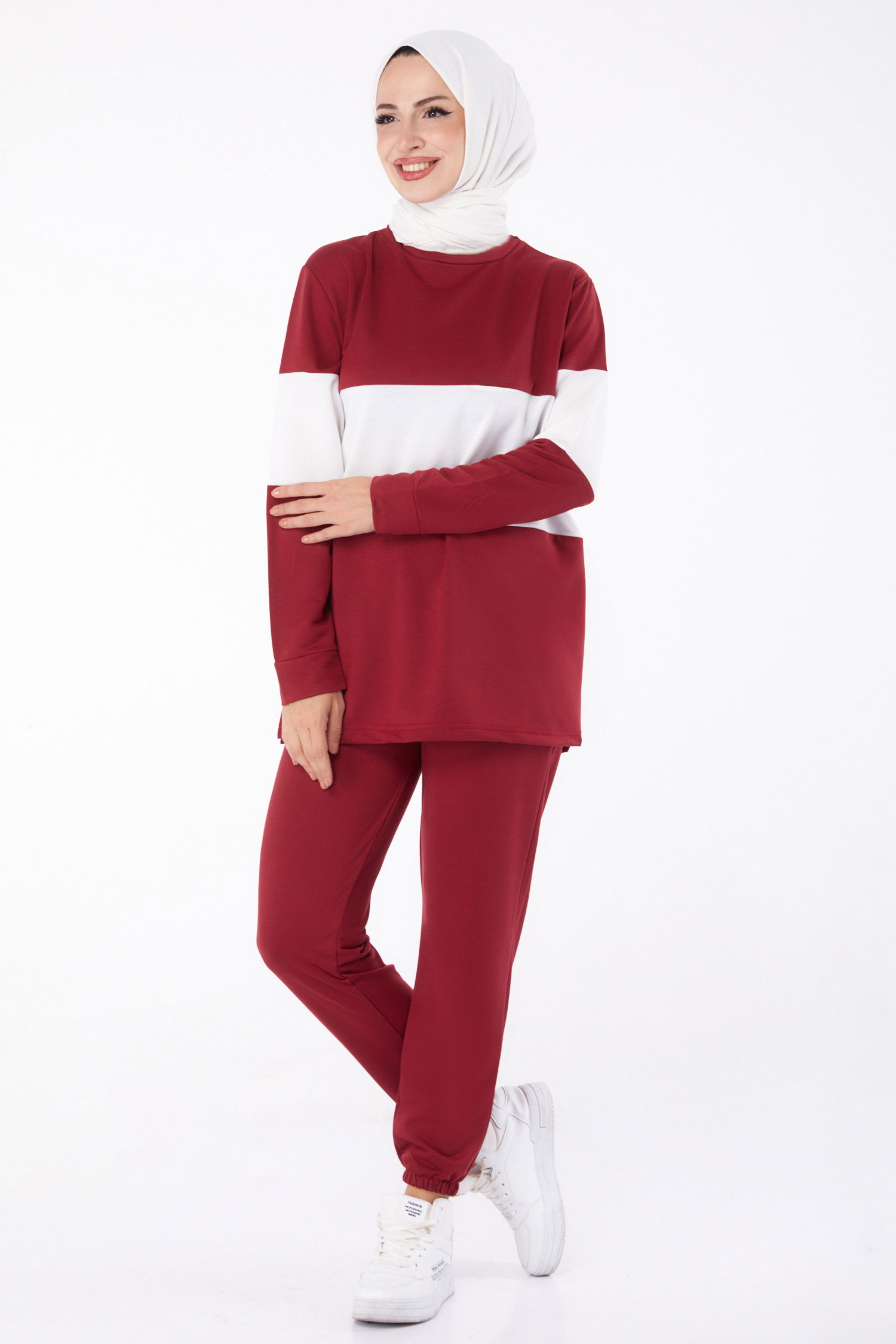 Uzun Kollu Garnili Eşoman Takımı - 13125-BORDO - 1