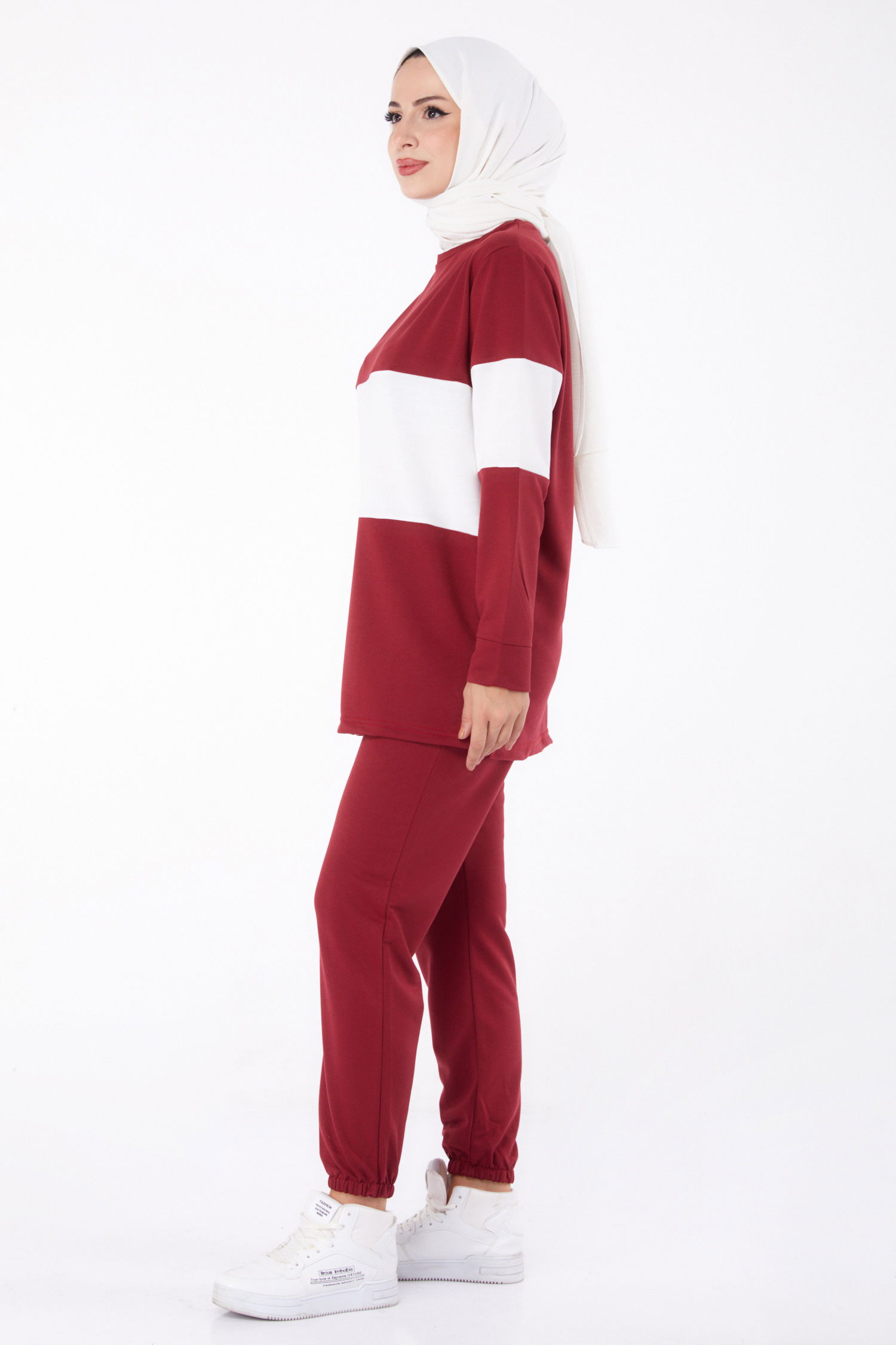 Uzun Kollu Garnili Eşoman Takımı - 13125-BORDO - 4