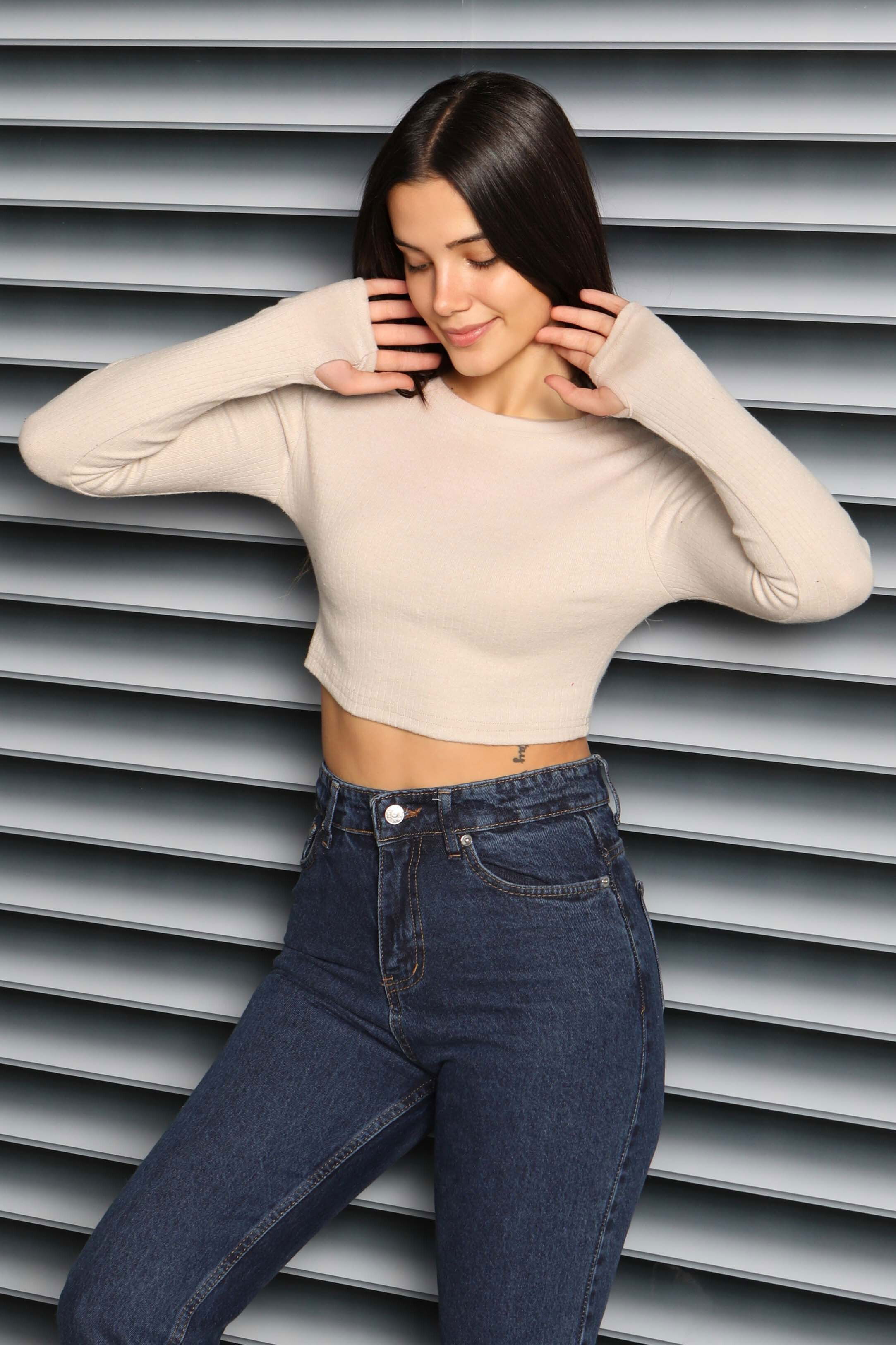 Uzun Kollu Kaşkorse Crop - 27817-BEJ - 2