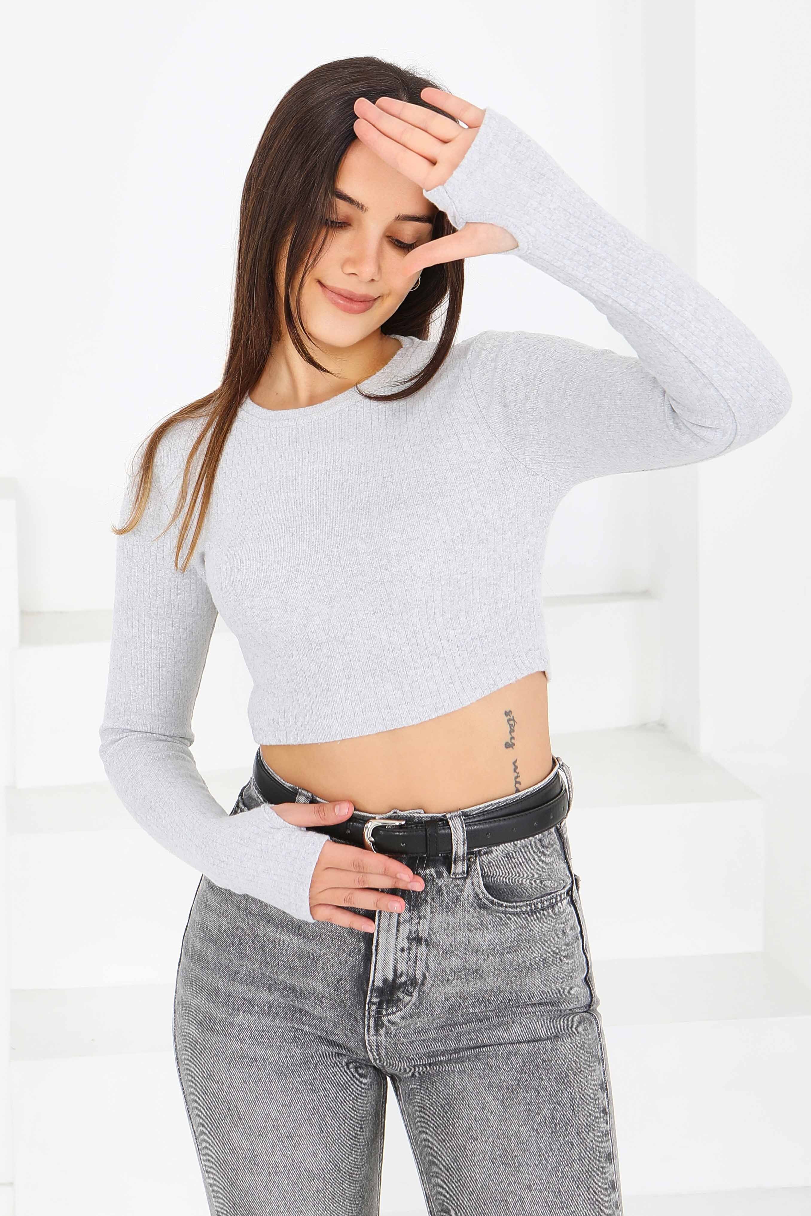 Uzun Kollu Kaşkorse Crop - 27817-GRI - 4