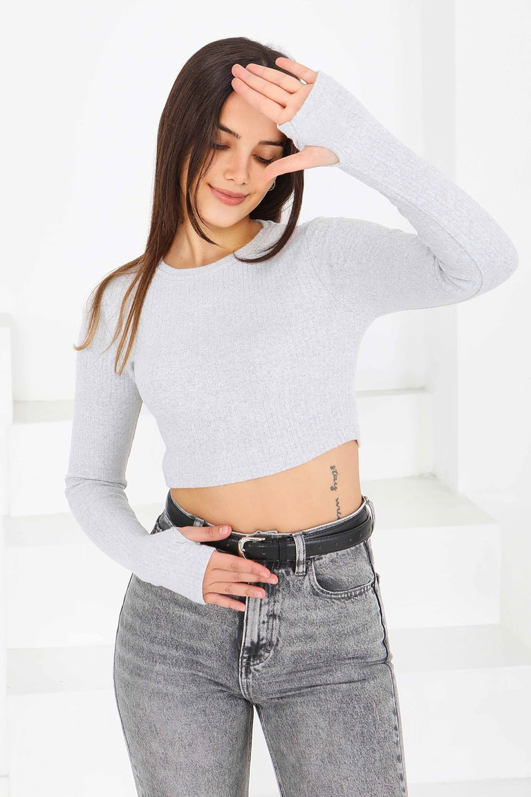 Uzun Kollu Kaşkorse Crop - 27817-GRI - TOFİSA